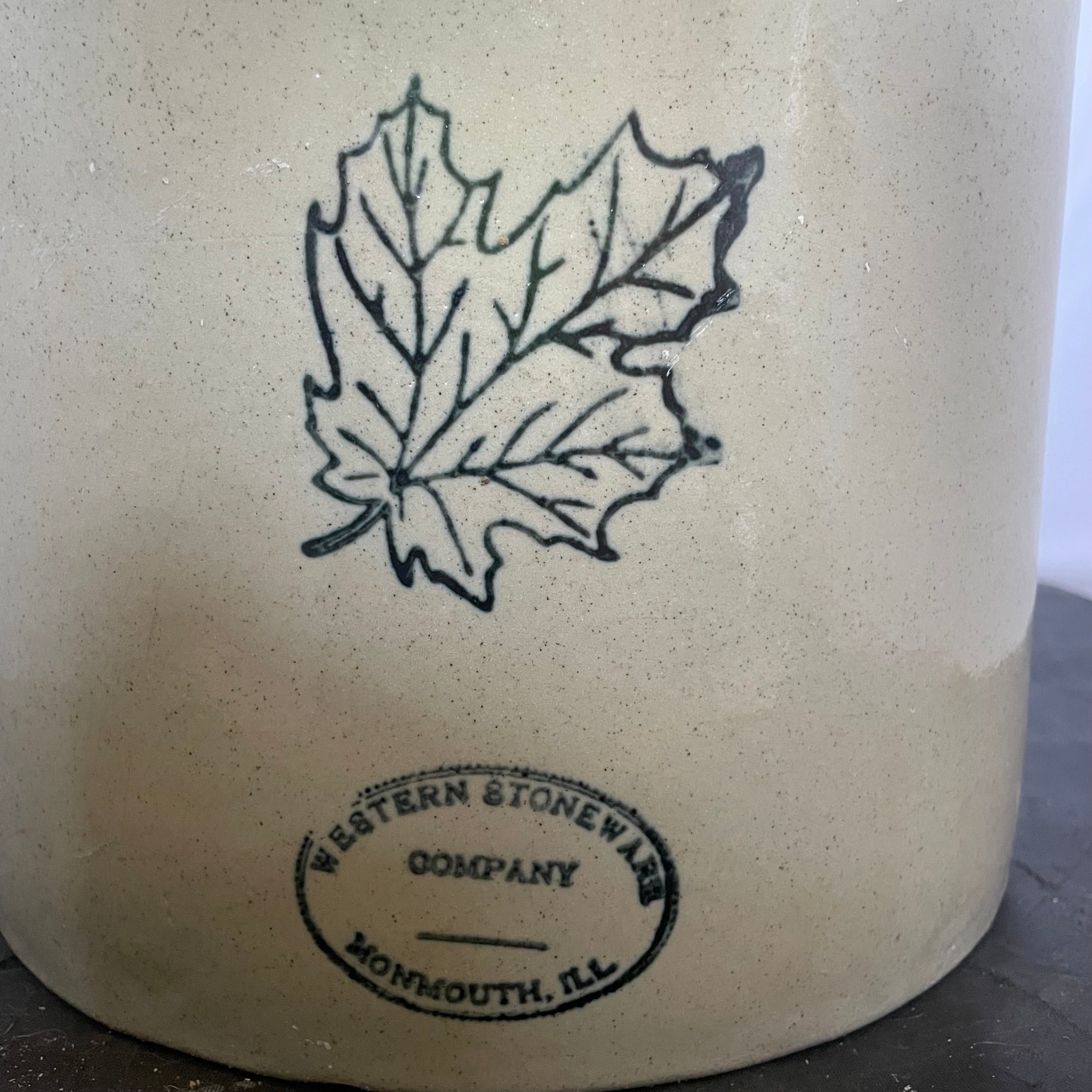 Antique 3 Gallon Stoneware Western Stoneware Maple Leaf Logo Fermenting Crock, 10.5"x 10.5"