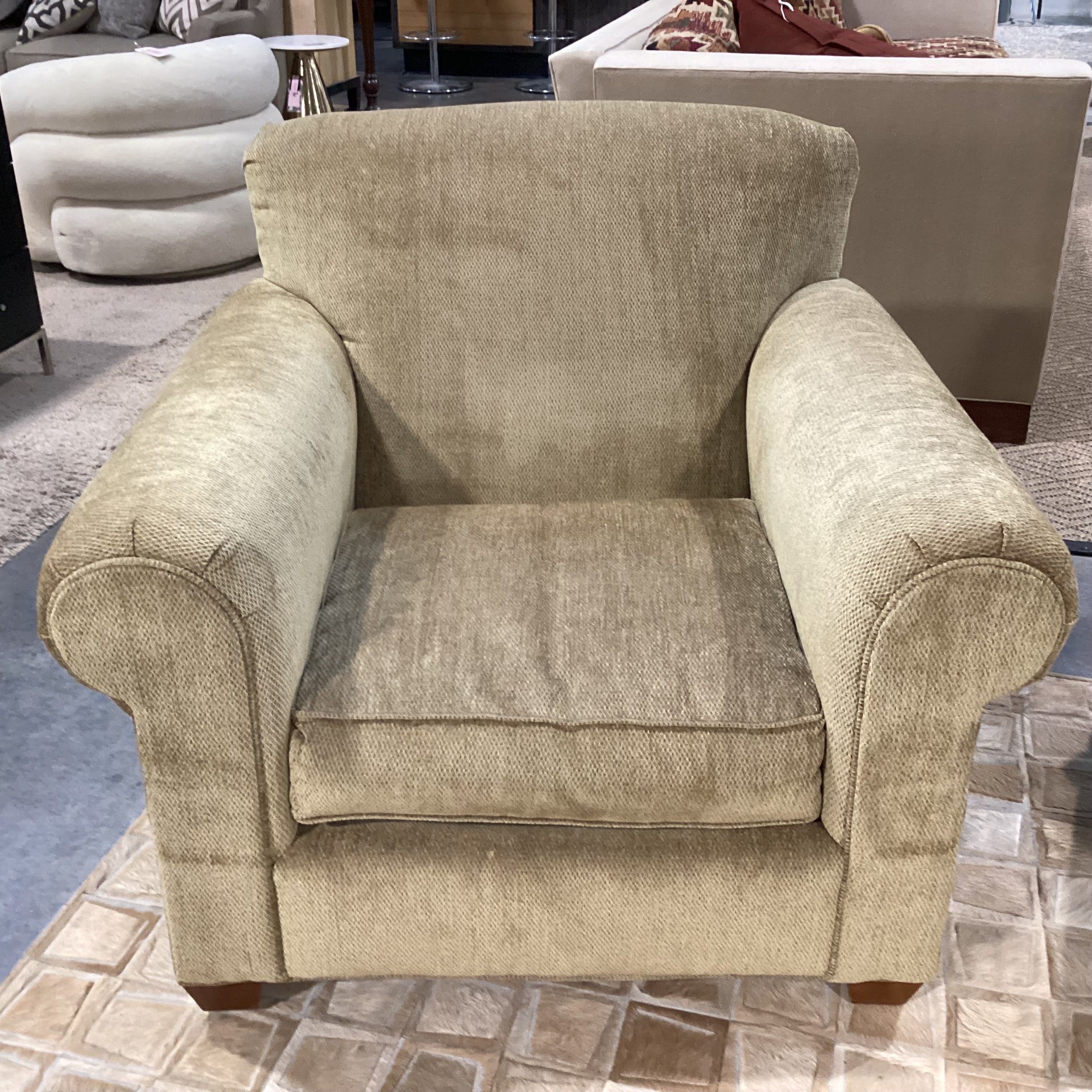 Morgan Stuart Golden Chenille Woven Down Mix Roll Arm Chair 42"x 38"x 36"