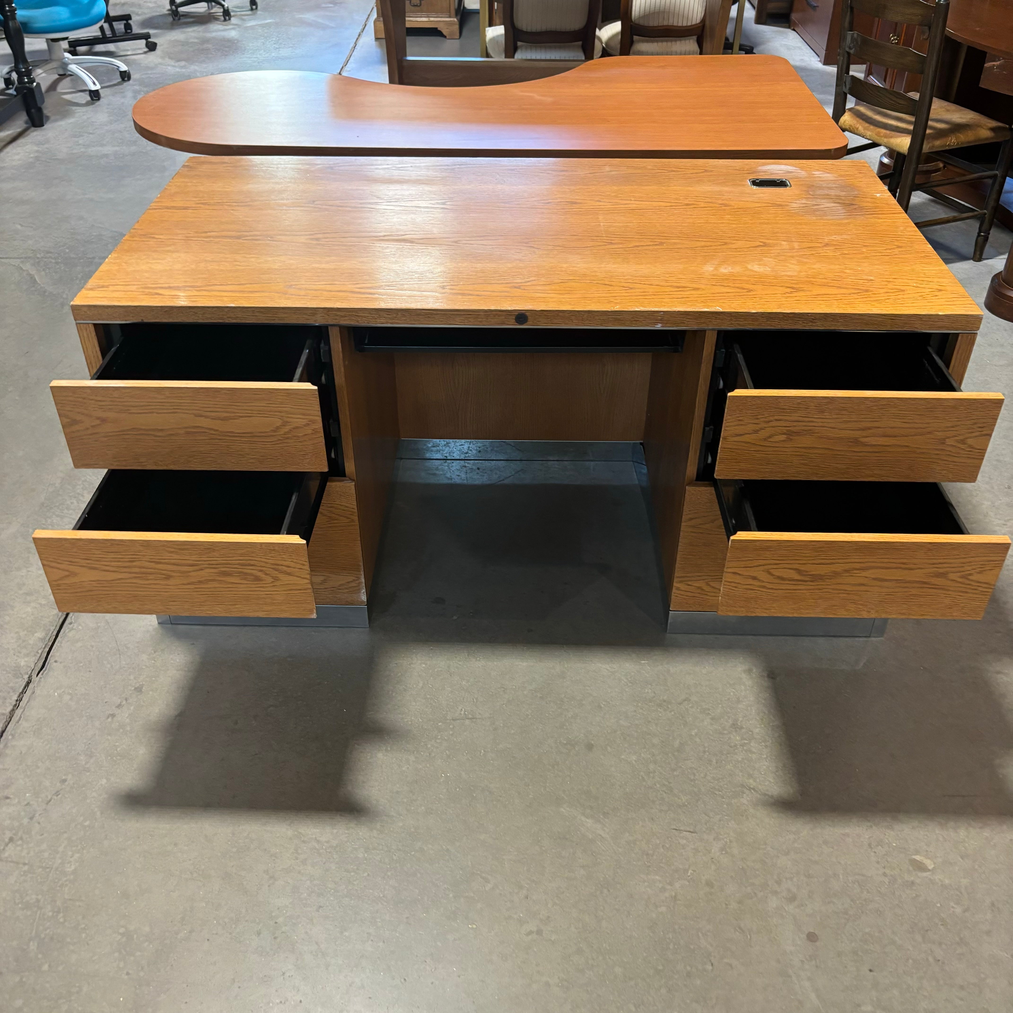 6 Drawer with Pullout Tray Solid Medium Finish Wood with Metal Toekick Desk 60"x 30"x 29"
