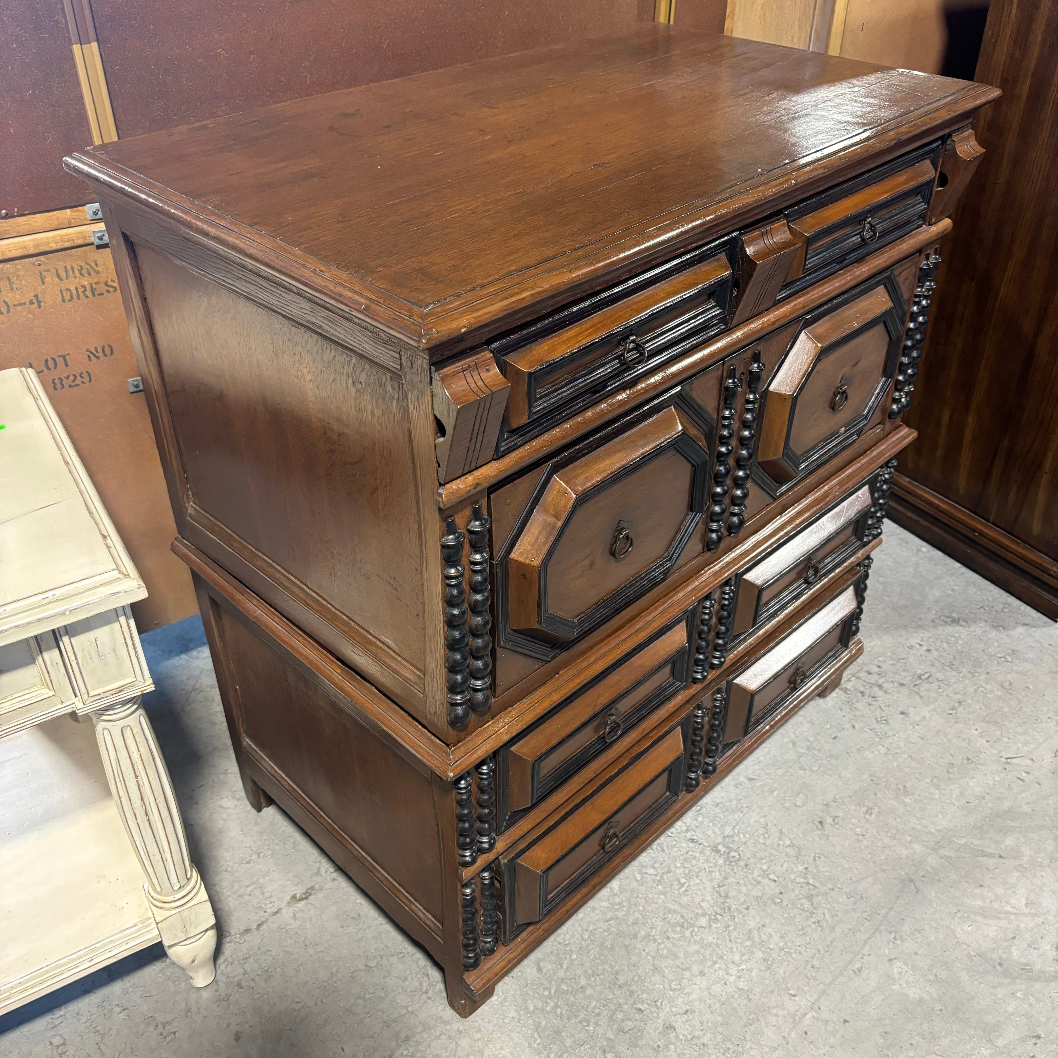 Dark Finish Carved Wood Detail 4 Drawer Rustic Panel Style Dresser 37"x 21"x 39"