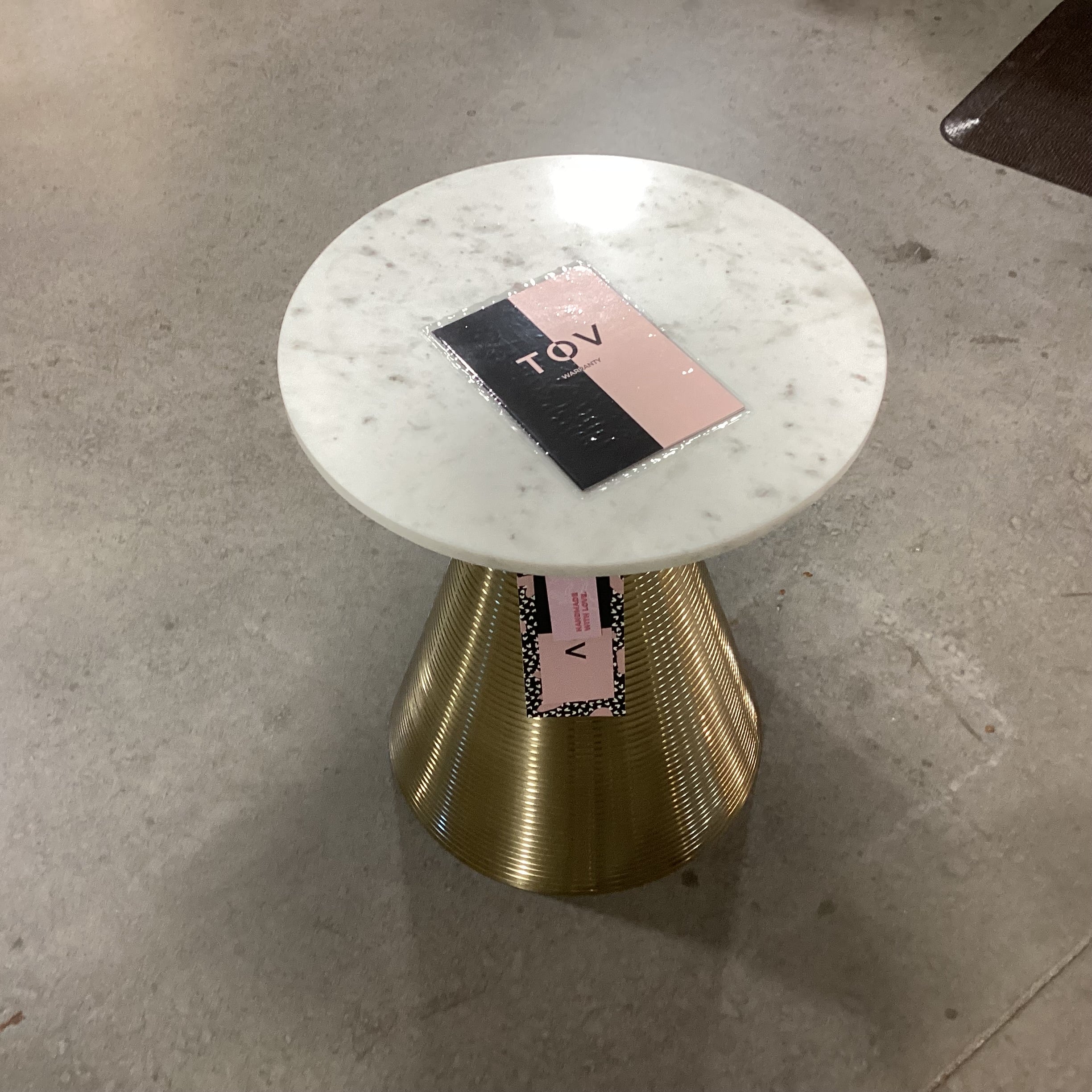TOV Furniture Tempo Gold Metal Conical Base & Round Marble Accent Table