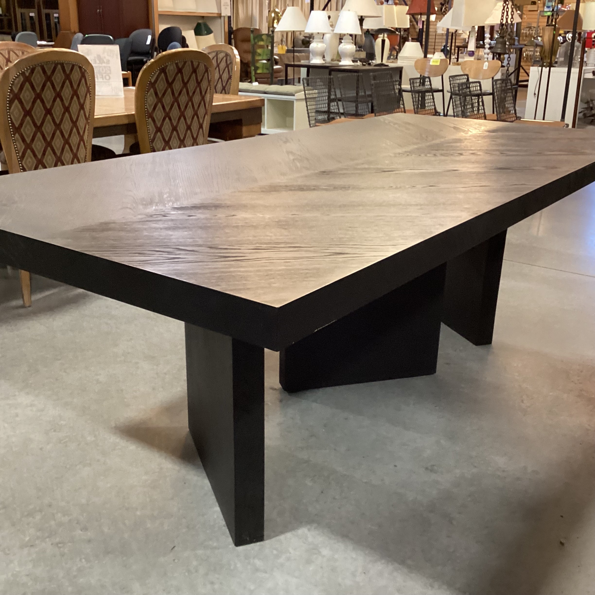 Modern Black Finish Oak Veneer Matched Top Detail Dining Table 94.5"x 43.5"x 30.5"