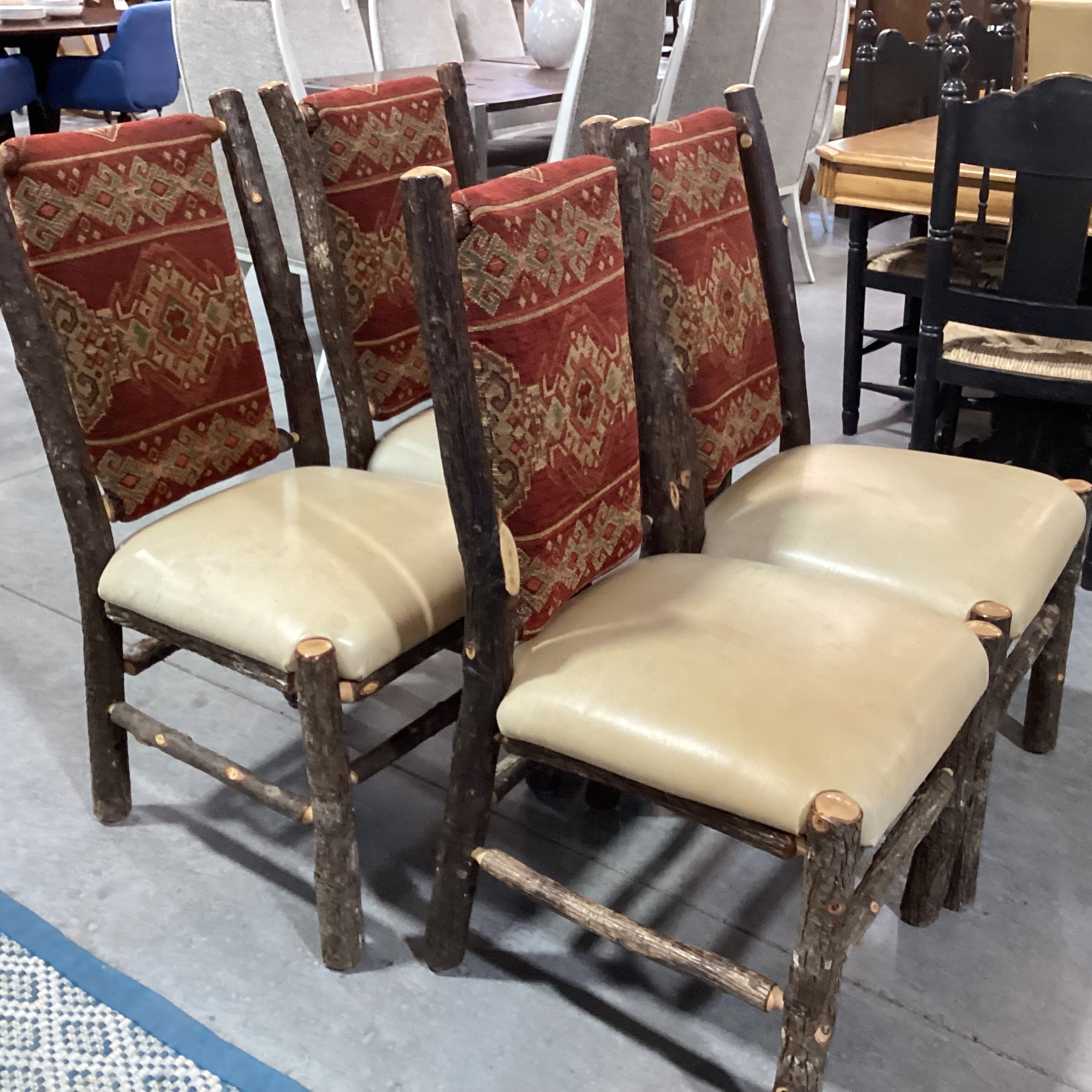 SET of 4 Hickory Log Leather & Uphostered Dining Chairs 20"x 20"x 40"