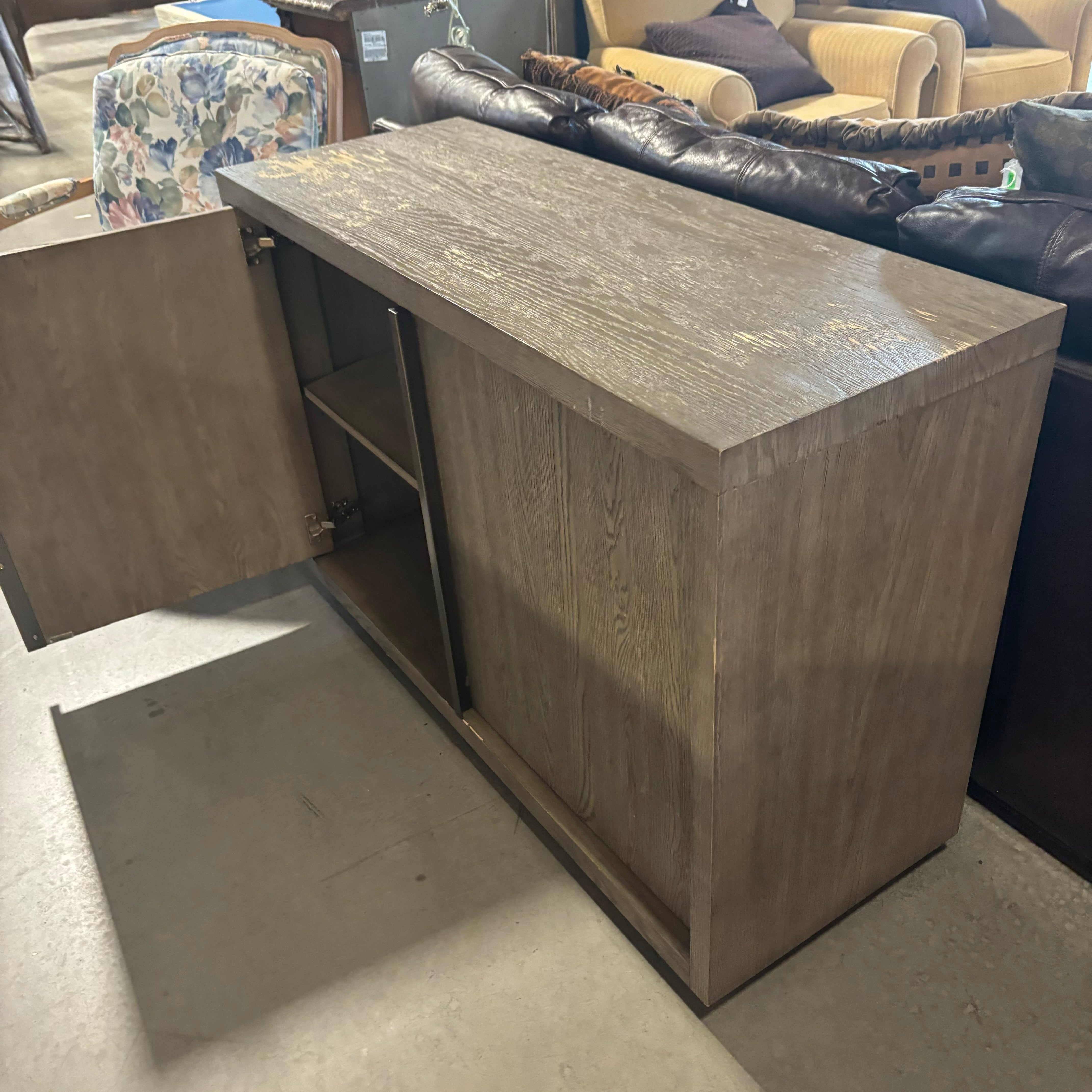 Restoration Hardware Solid Grey Finished Wood 2 Door Console 48"x 18"x 32"