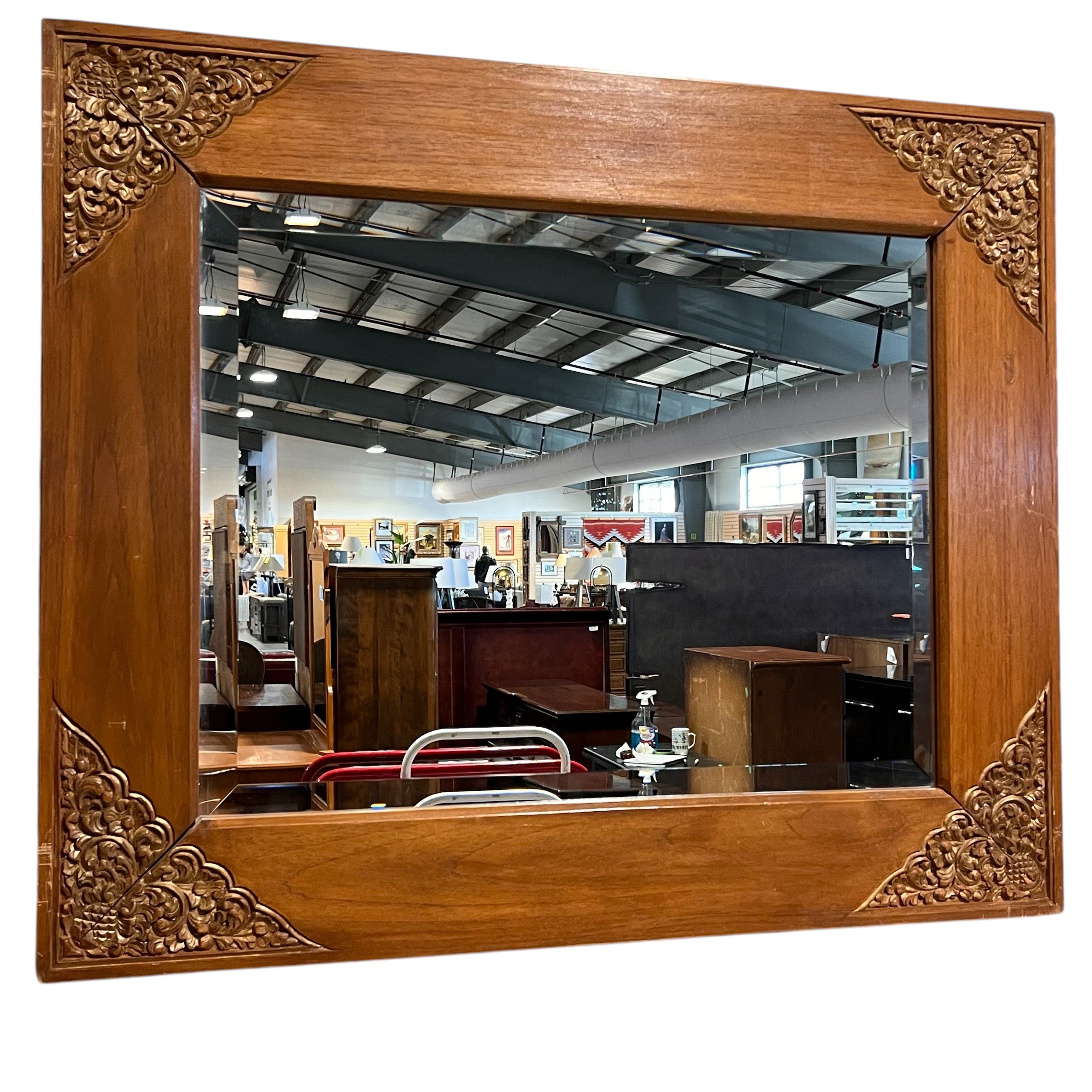 Carved Wood Corners Beveled Wall Mirror; 36"x 30"