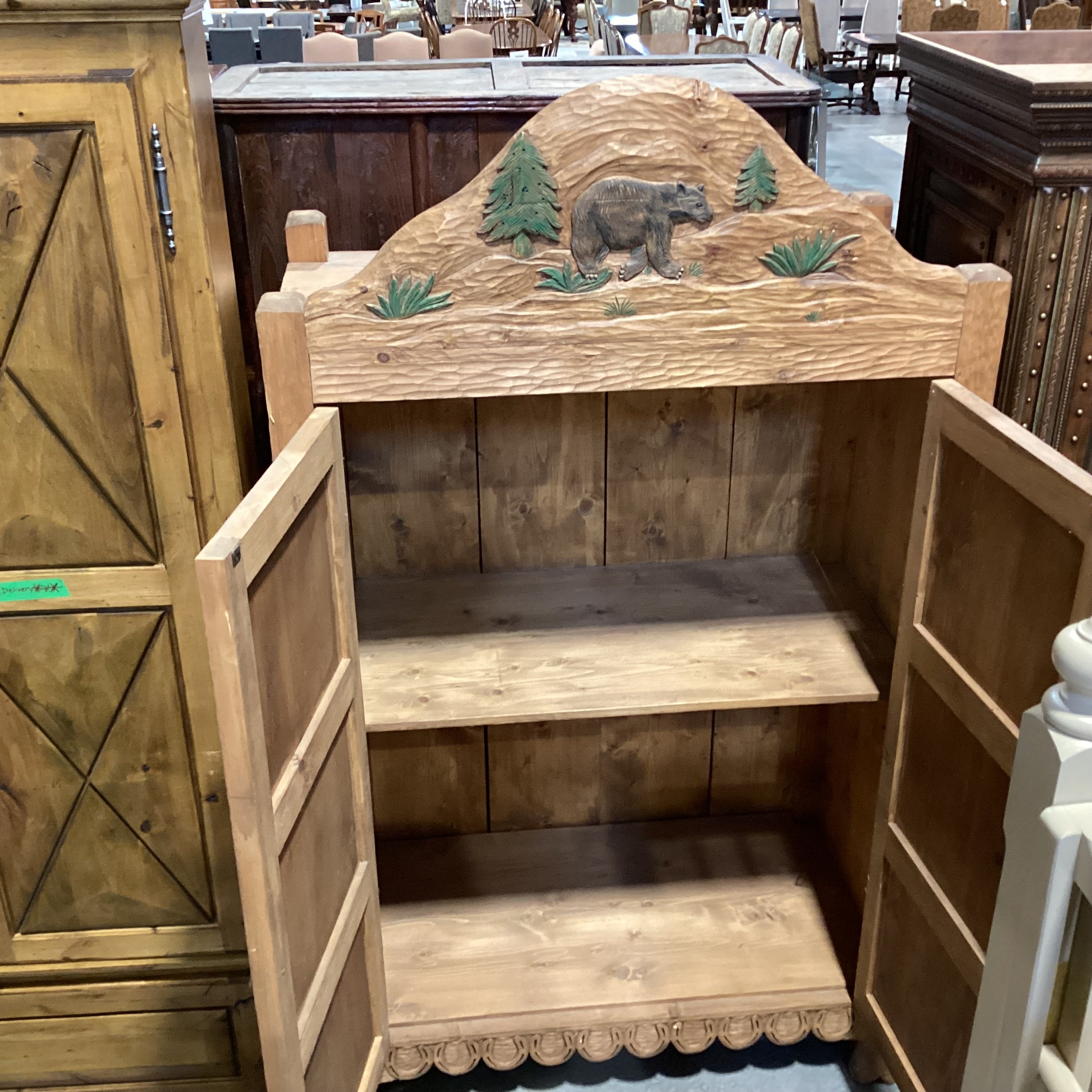 Rustic Hand Carved Bear Moose Elk Buffalo 2 Door with Shelves Armoire 48"x 26"x 84"
