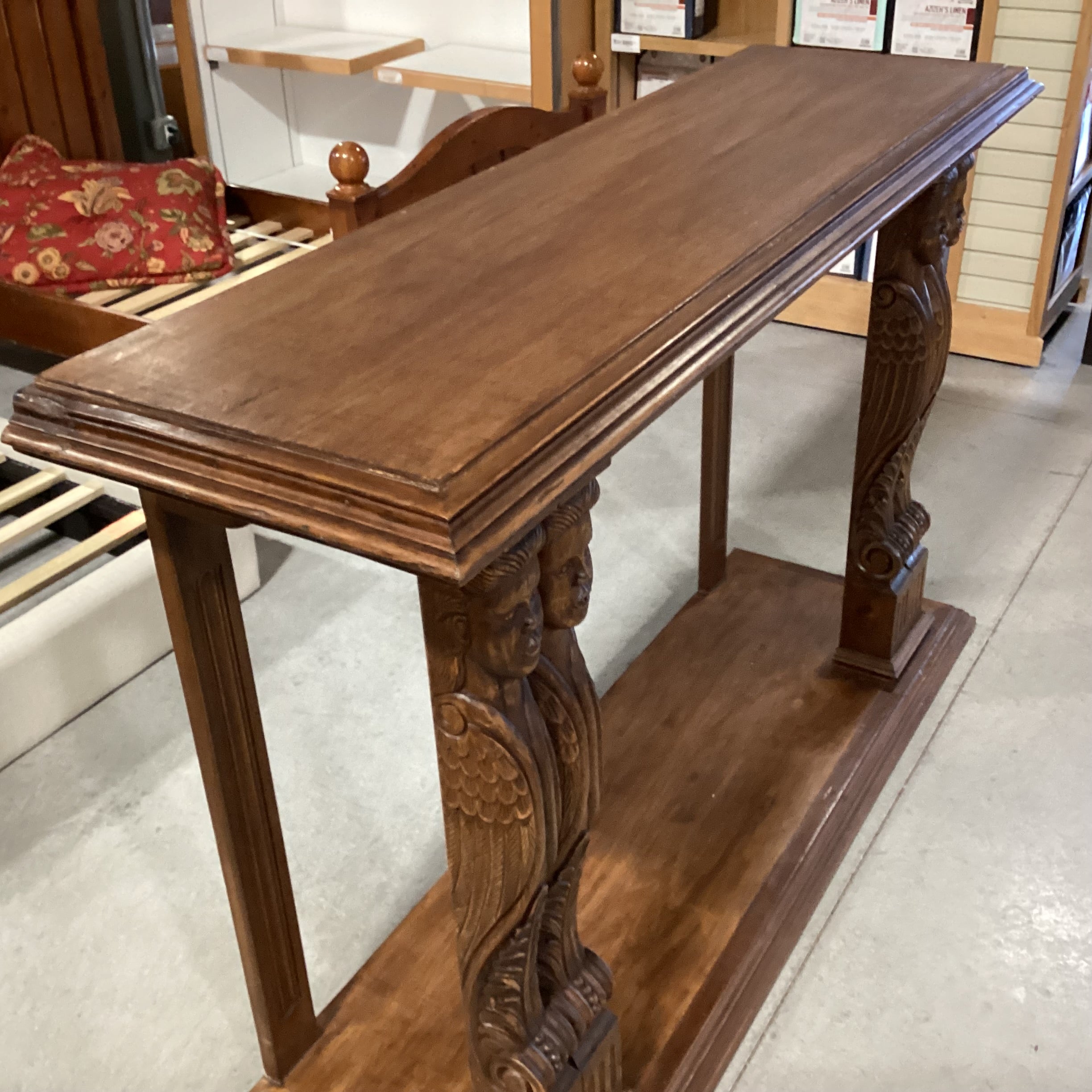 Angelic Hand Carved Columns Solid Wood 2 Tiered Console Sofa Table 72"x 22"x 47"