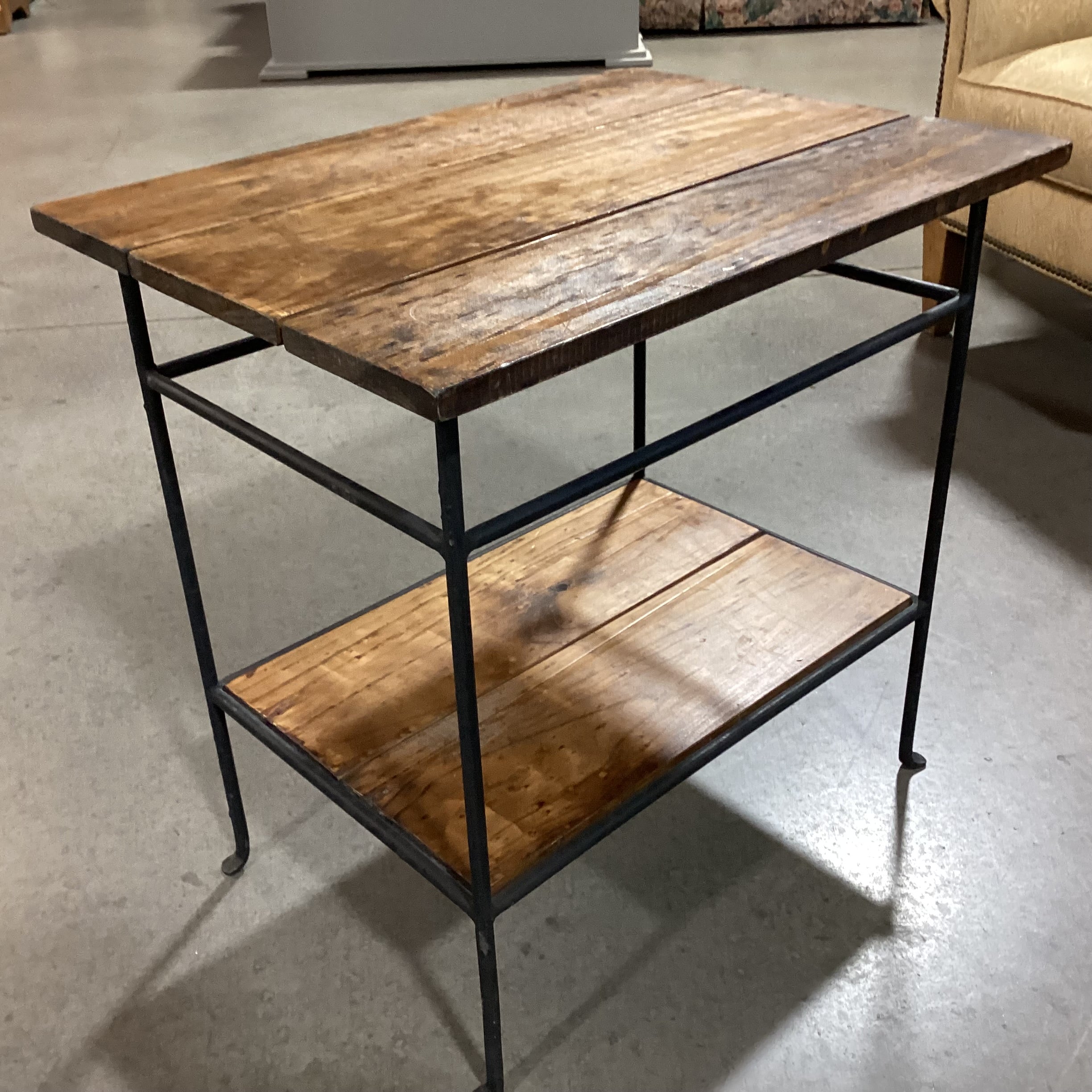 Finished Plank Wood & Iron Accent Table 24"x 18"x 24"