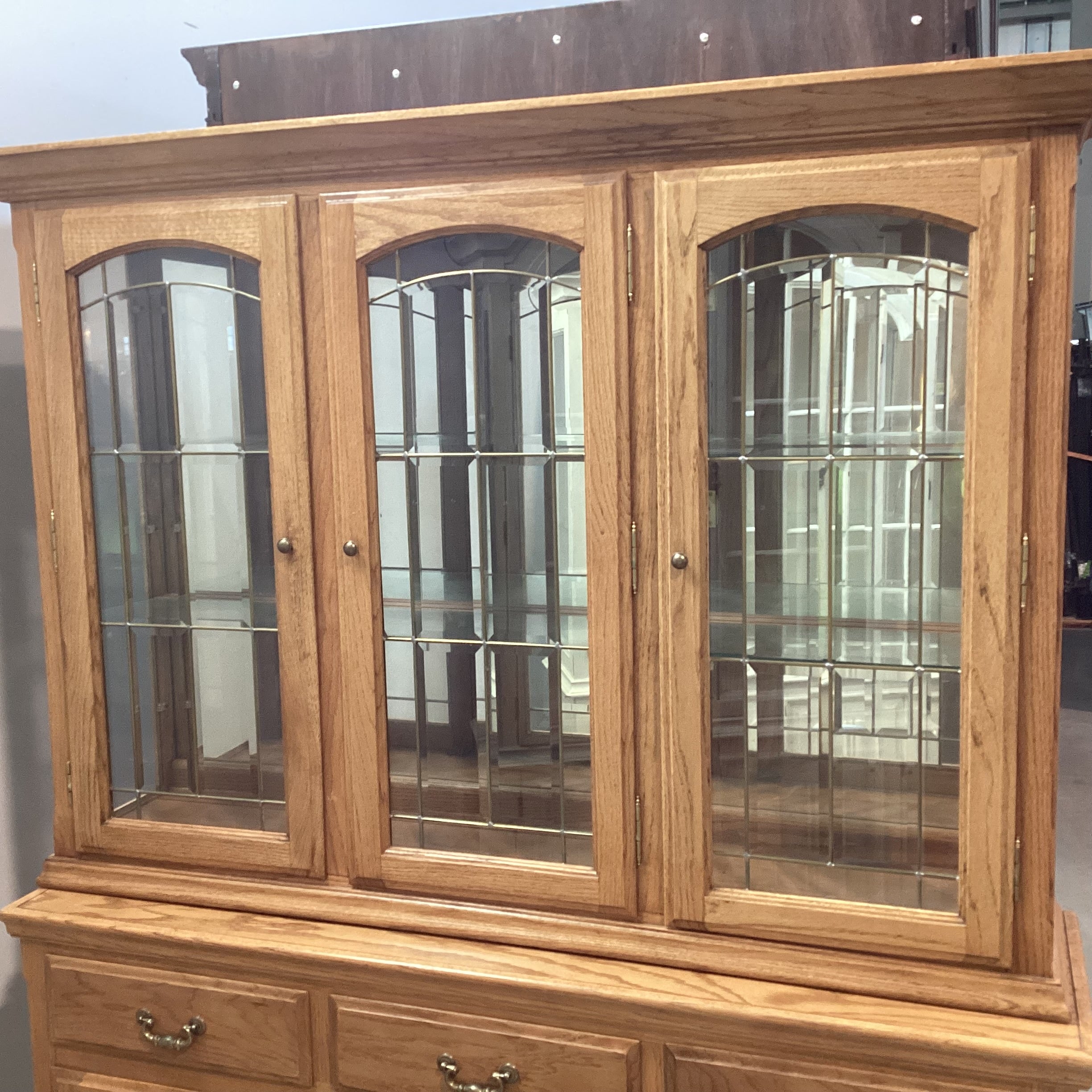 Light Oak 6 Door 3 Drawer Glass Shelves 2 Piece China Hutch 60.5"x 16.5"x 75"