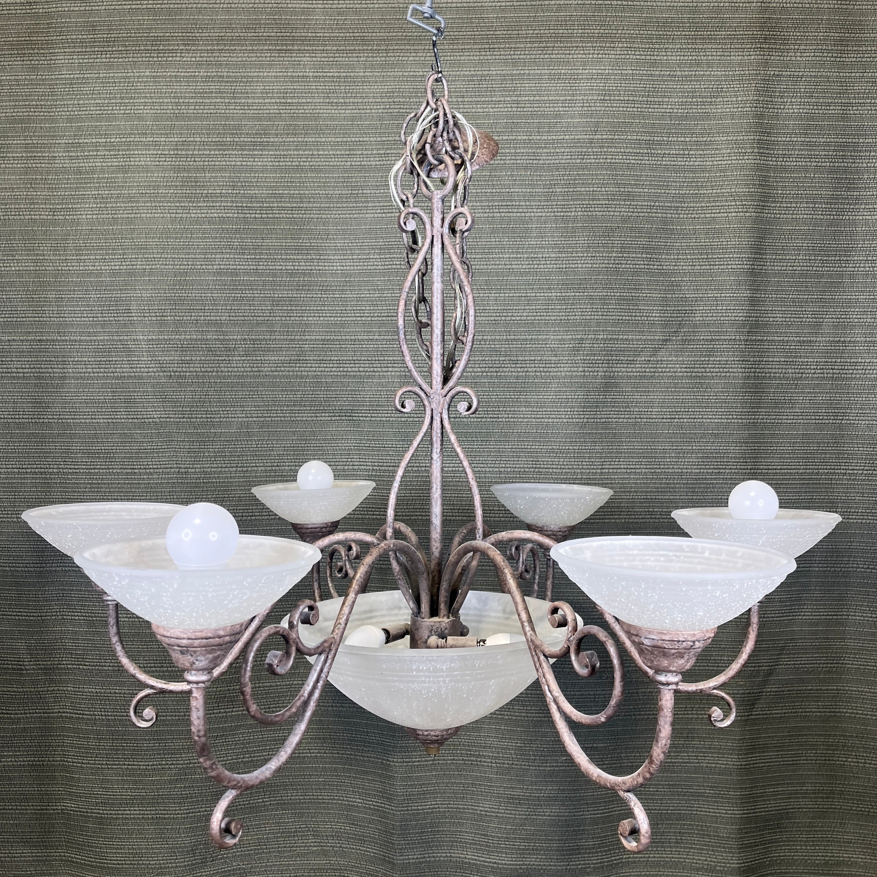 Rustic Farmhouse Style 9-Light Blush Metal with Glass Shades Chandelier 40" Diameter x 32" - 65"