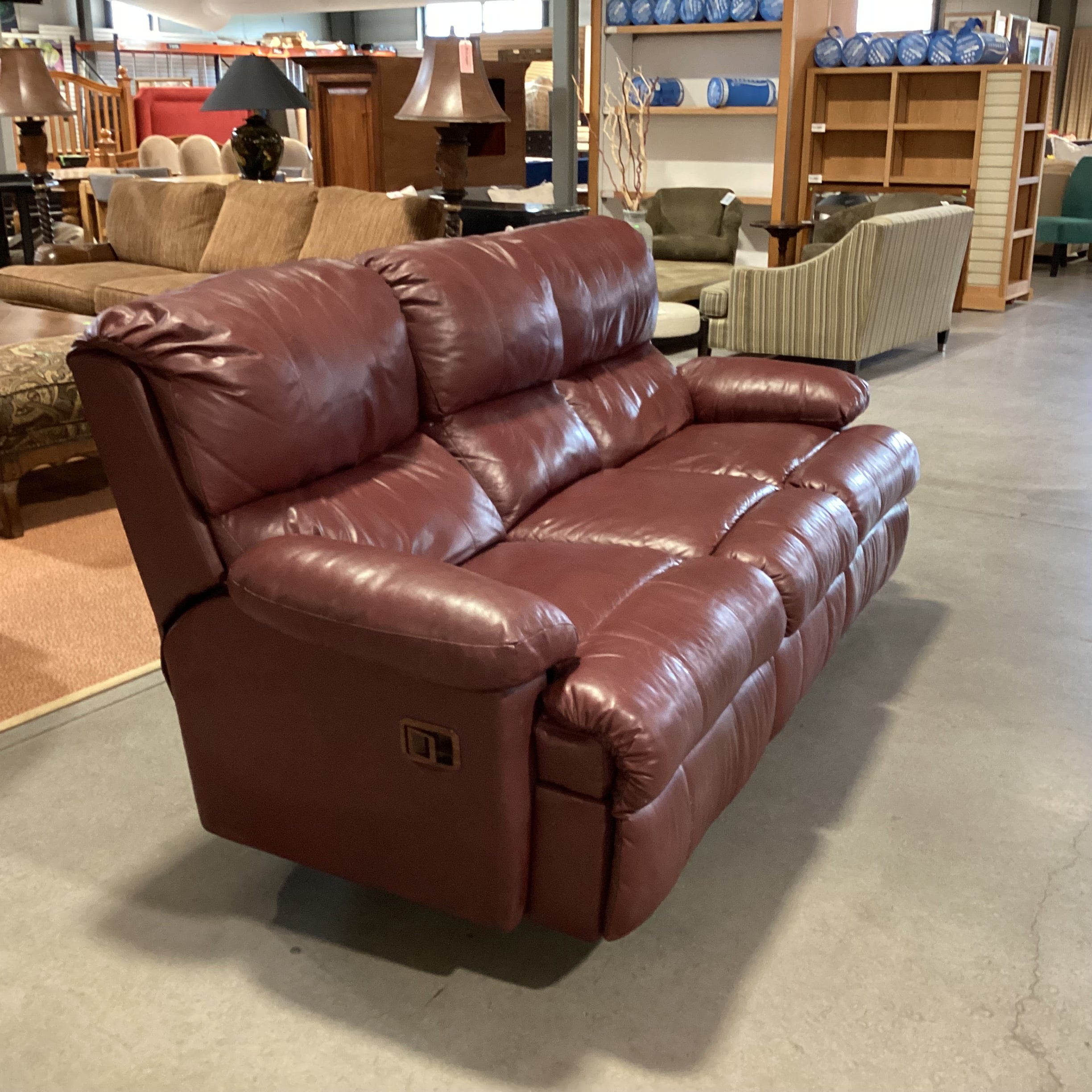 Lane Burgundy Leather Double Recliner on Casters Sofa 85"x 42"x 40"