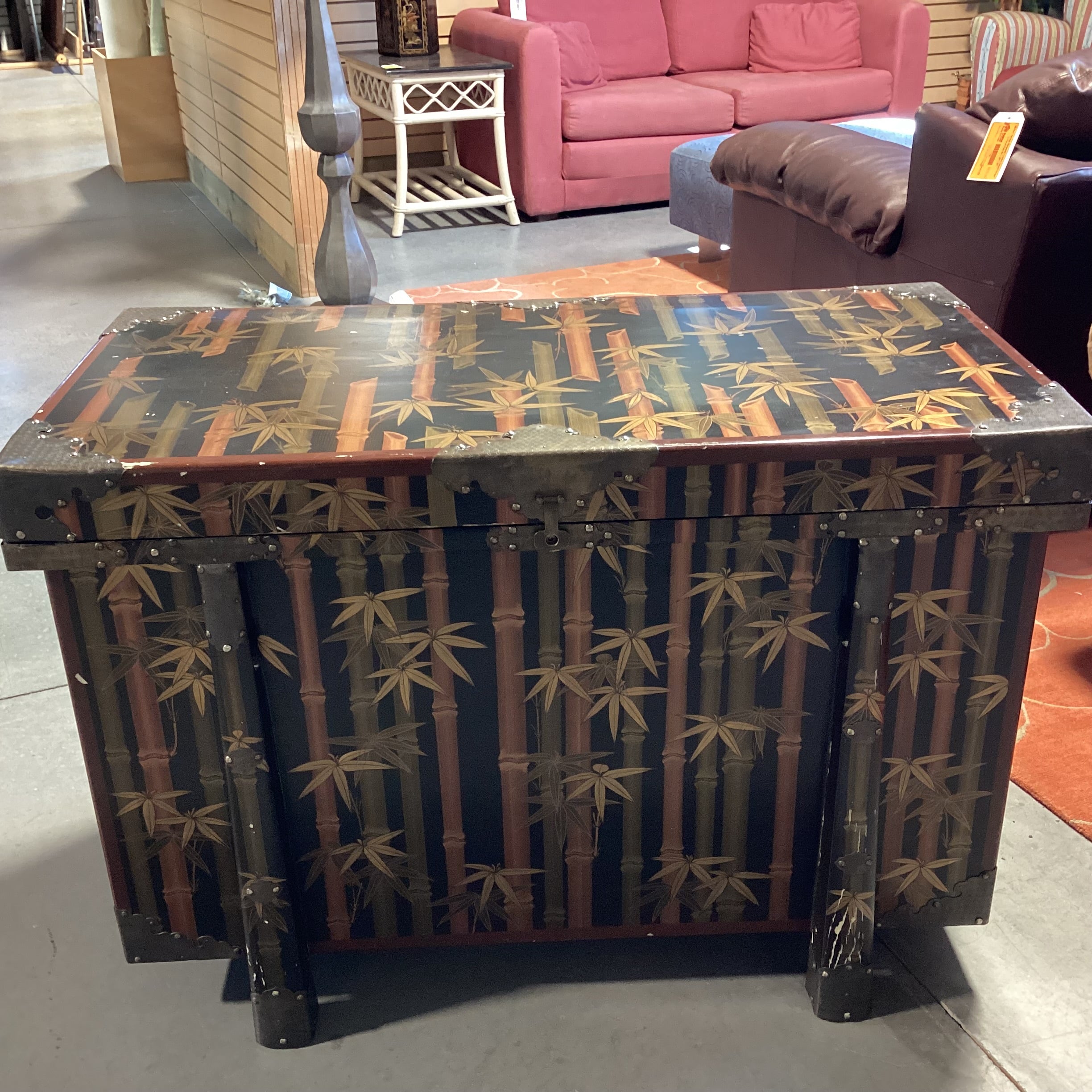 Asian Bamboo & Leaf Design with Metal Accent & Silklined Trunk 40"x 20"x 27"