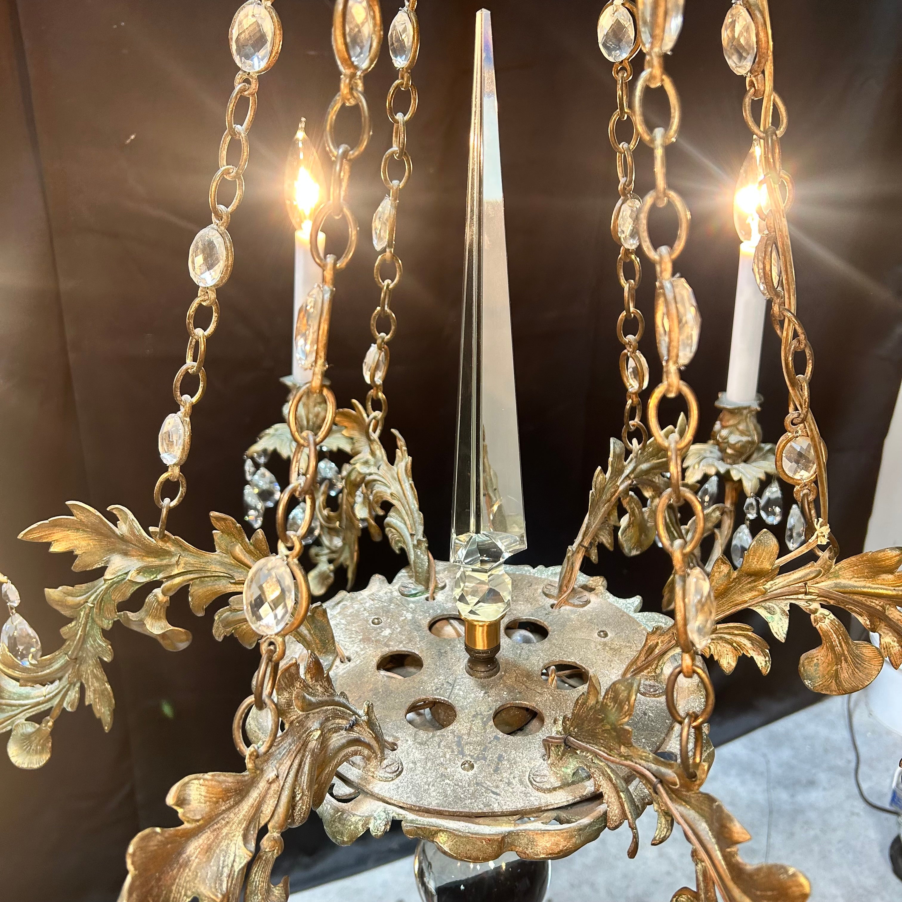 Antique European -Style Brass Gilt With Crystal Prisms  34"x 30"Chandelier