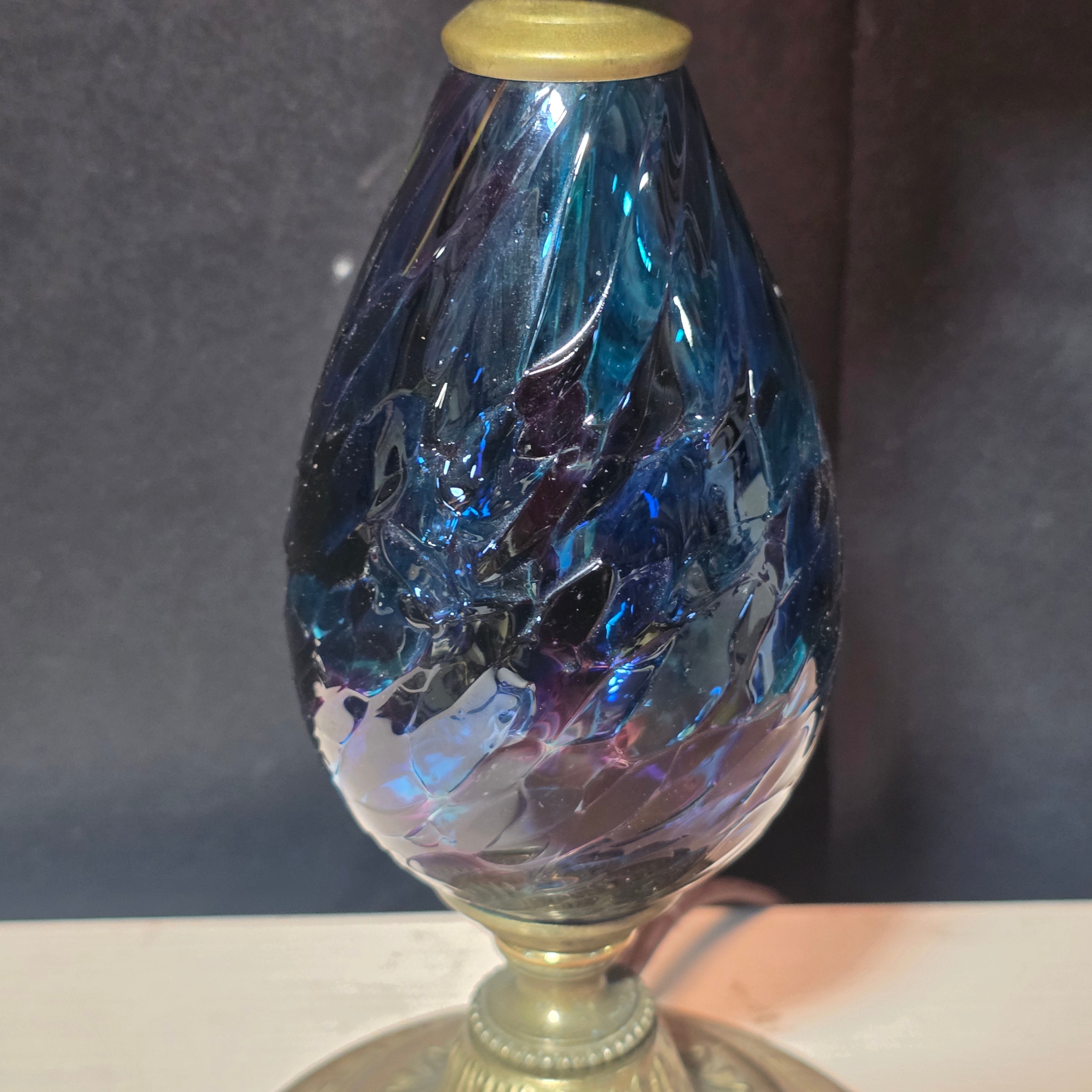 Czech Glass Bohemian Blue and Purple Glass Bohemian Style Table Lamp 10"x10"x26"