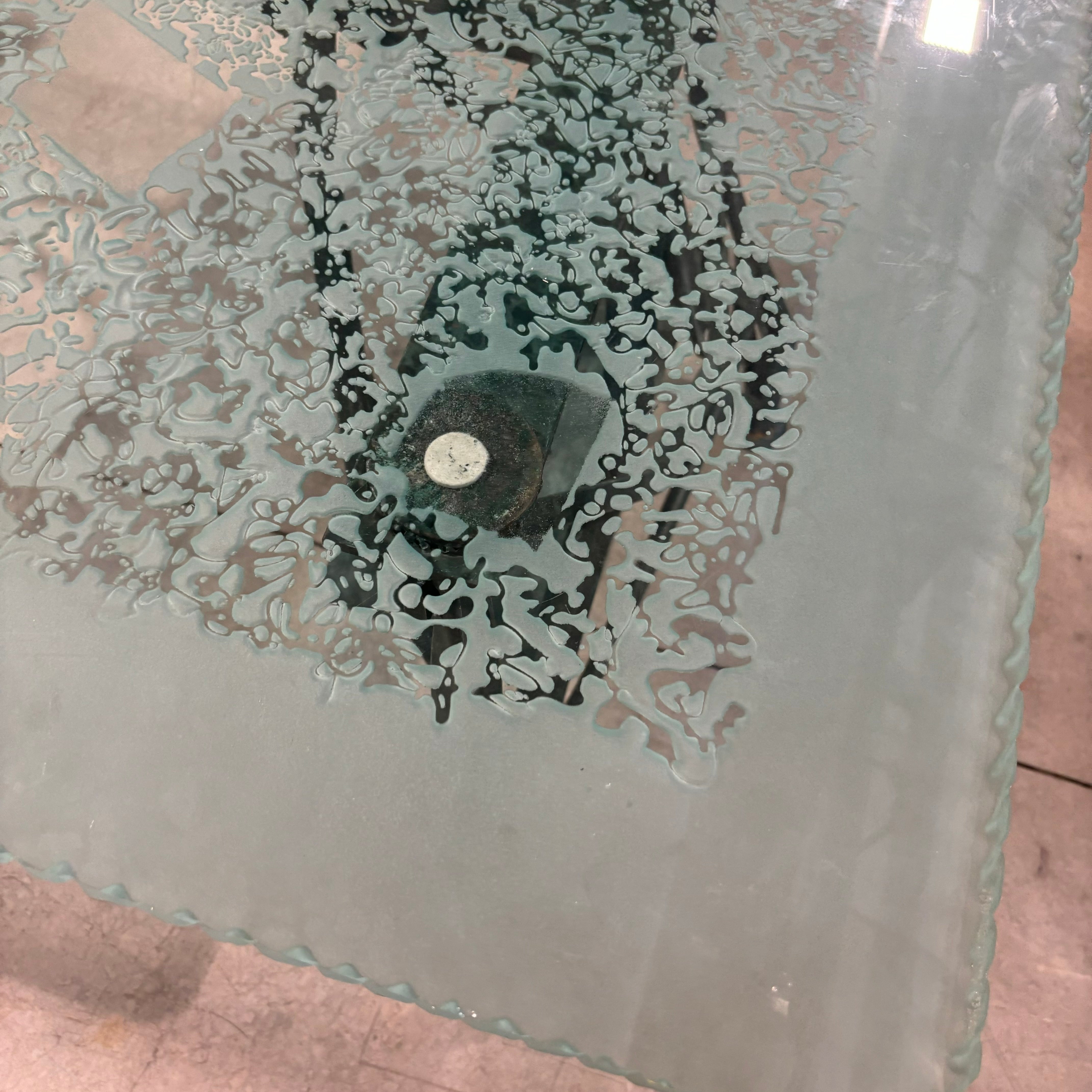 Marco De Gueltzl Patina Ornate Steel Base with Frosted Engraved Top Desk  60"x 40"x  30.5"