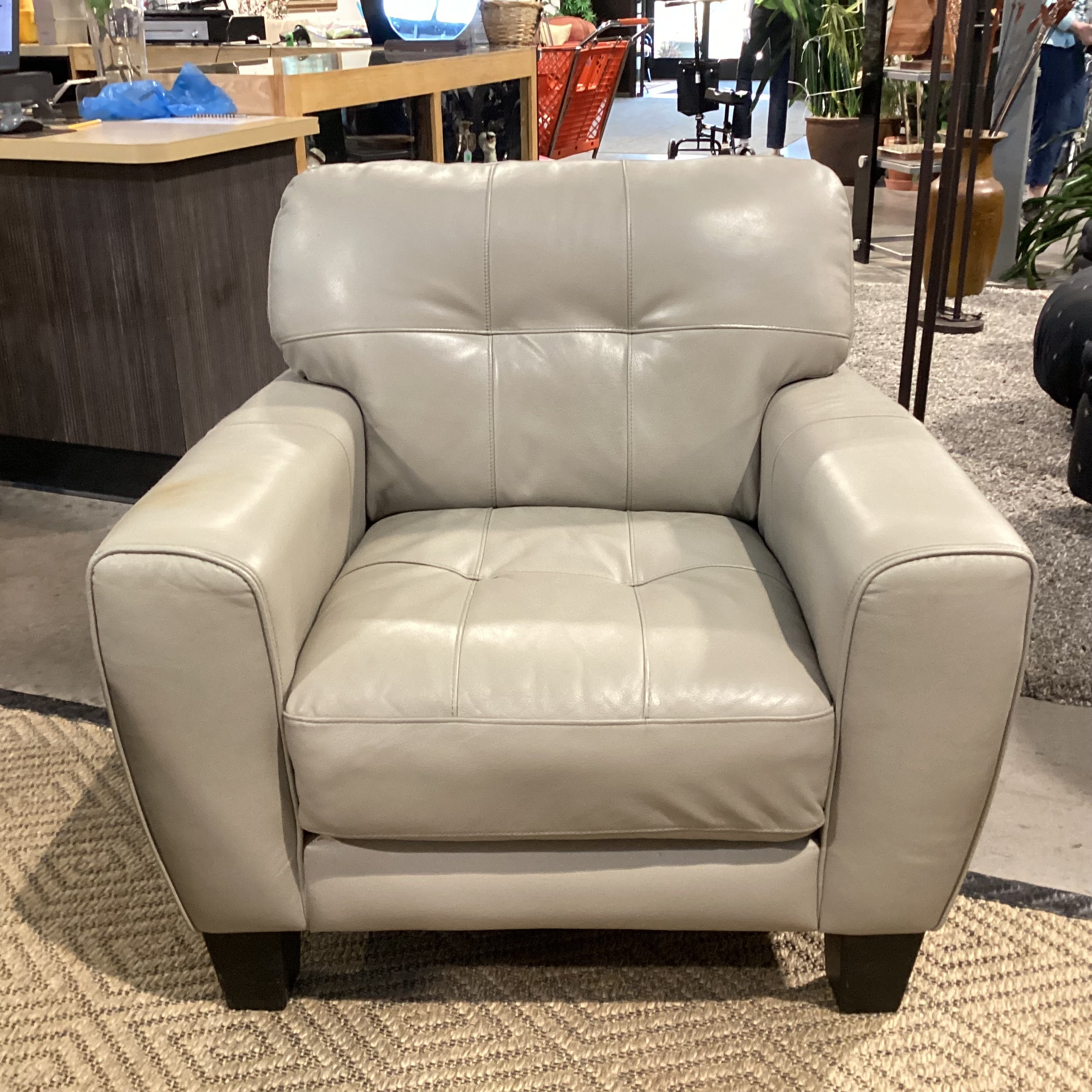 Grey Faux Leather Chair 38"x 36"x 36"