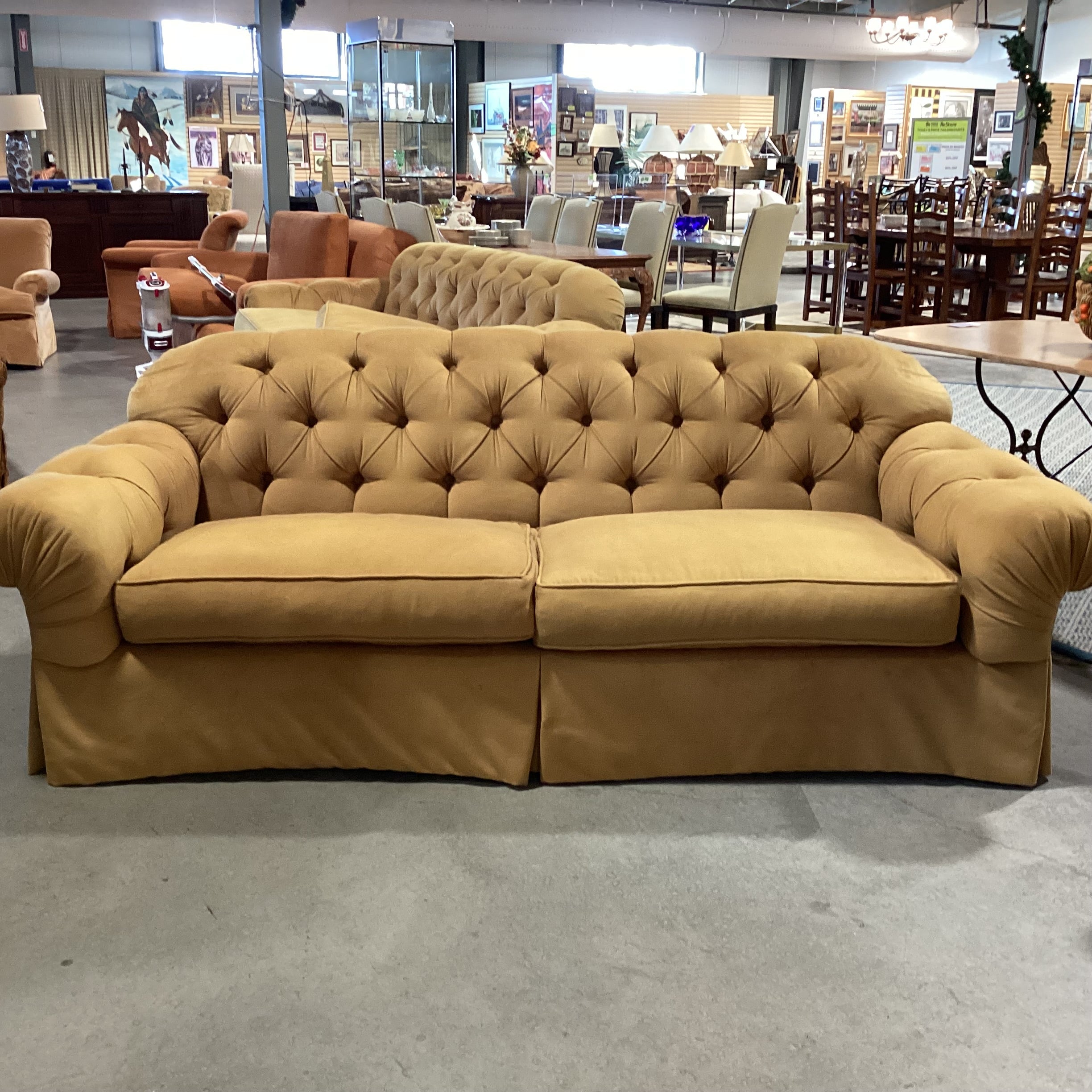 JJ Custom Golden Mustard Wool Felt Tufted & Roll Arm Down Mix Sofa  96"x 40"x 35"