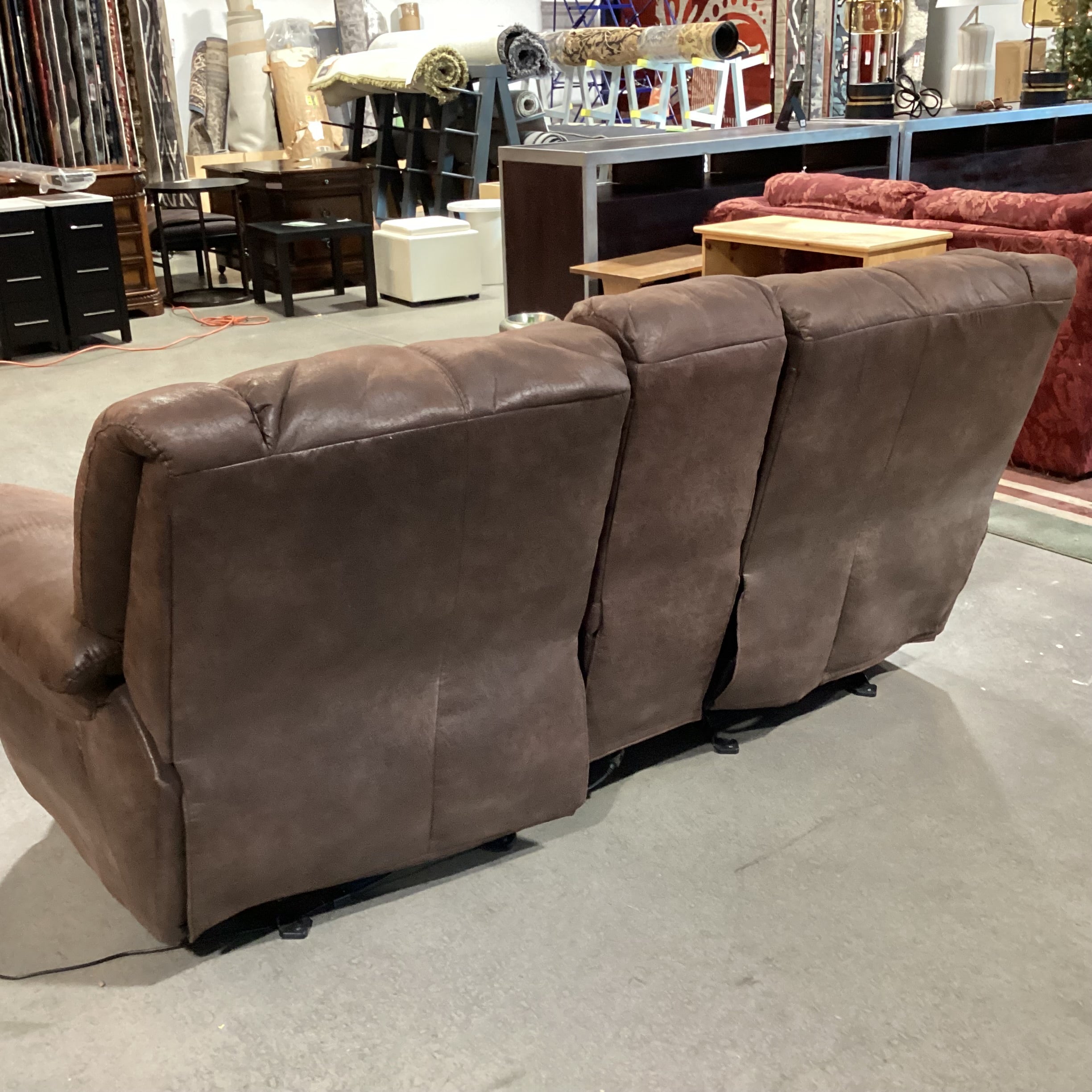 Brown Micro Suede Double Recling with Console Power Sofa 80"x 38"x 36"