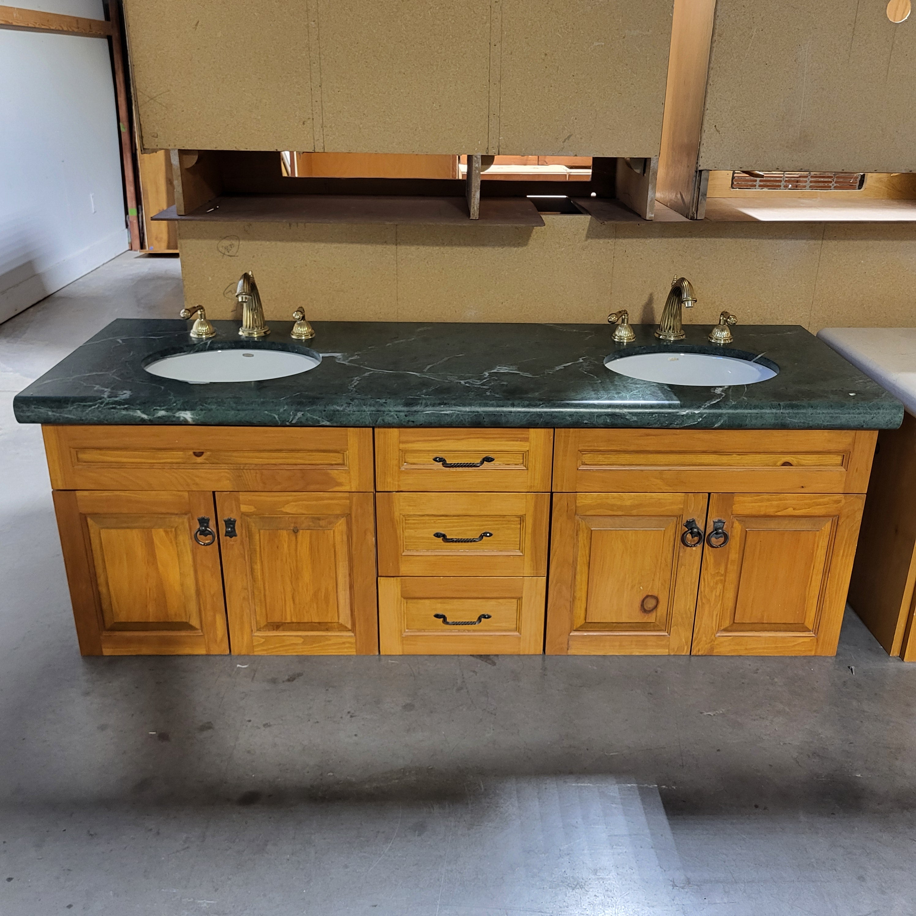 Green Granite Top 3 Drawer 4 Door with Kohler Sinks Double Sink Vanity 71.5"x 26"x 25"