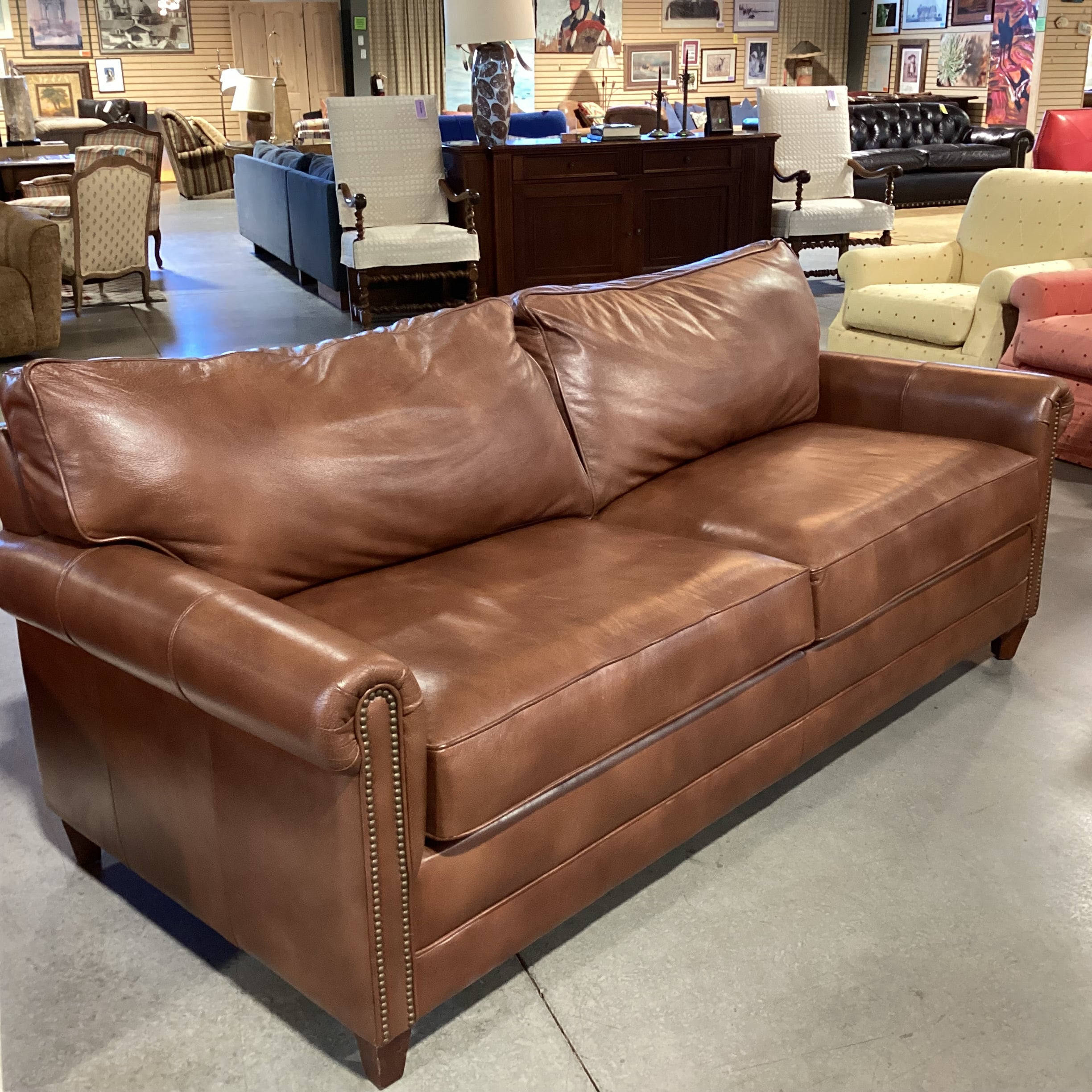 Elite Leather Company Brown Leather Nailhead Queen Sleeper Sofa 82"x 36.5"x 31.5"