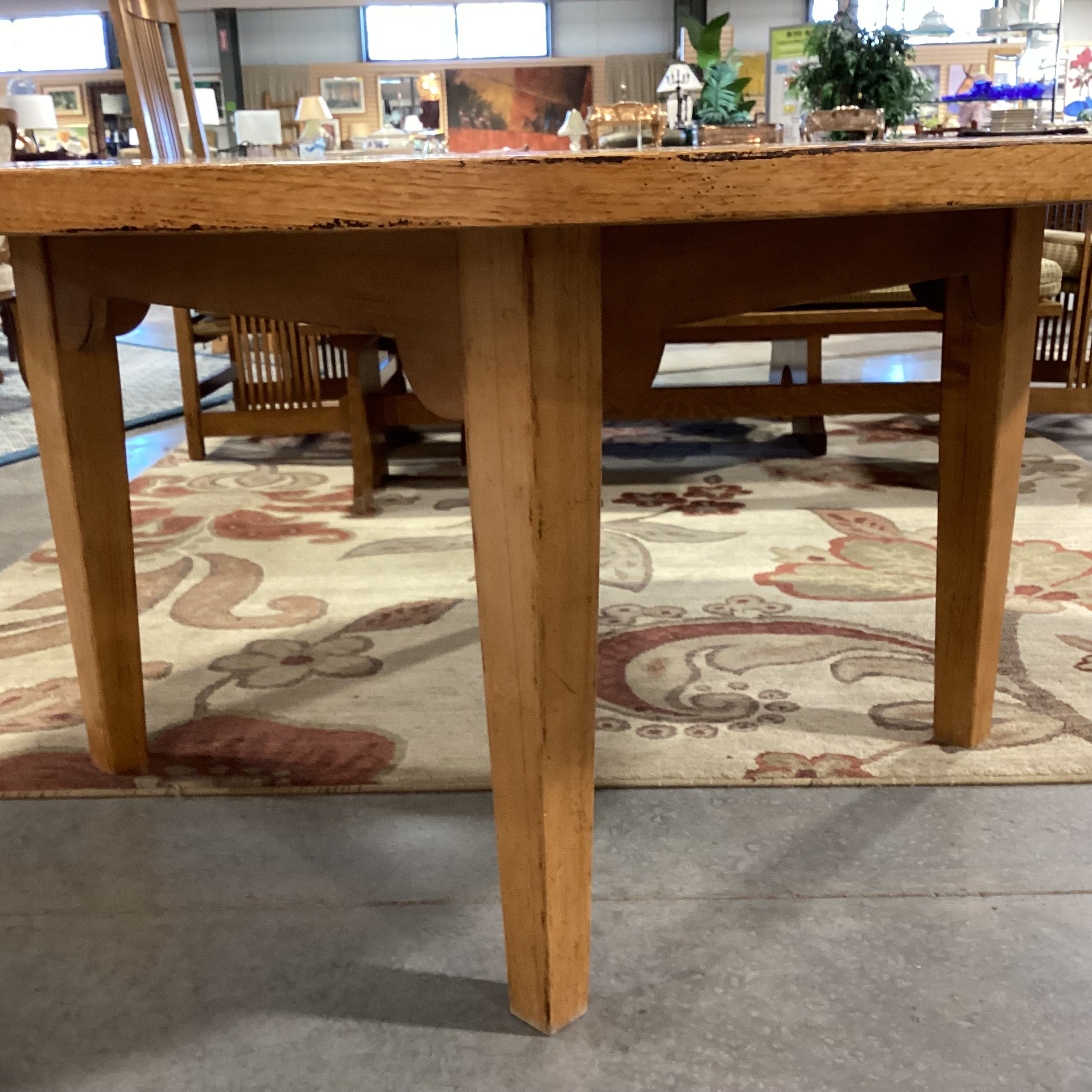 Round Light Distressed Plank & Carved Wood Dining Table 68" Diameter x 30"