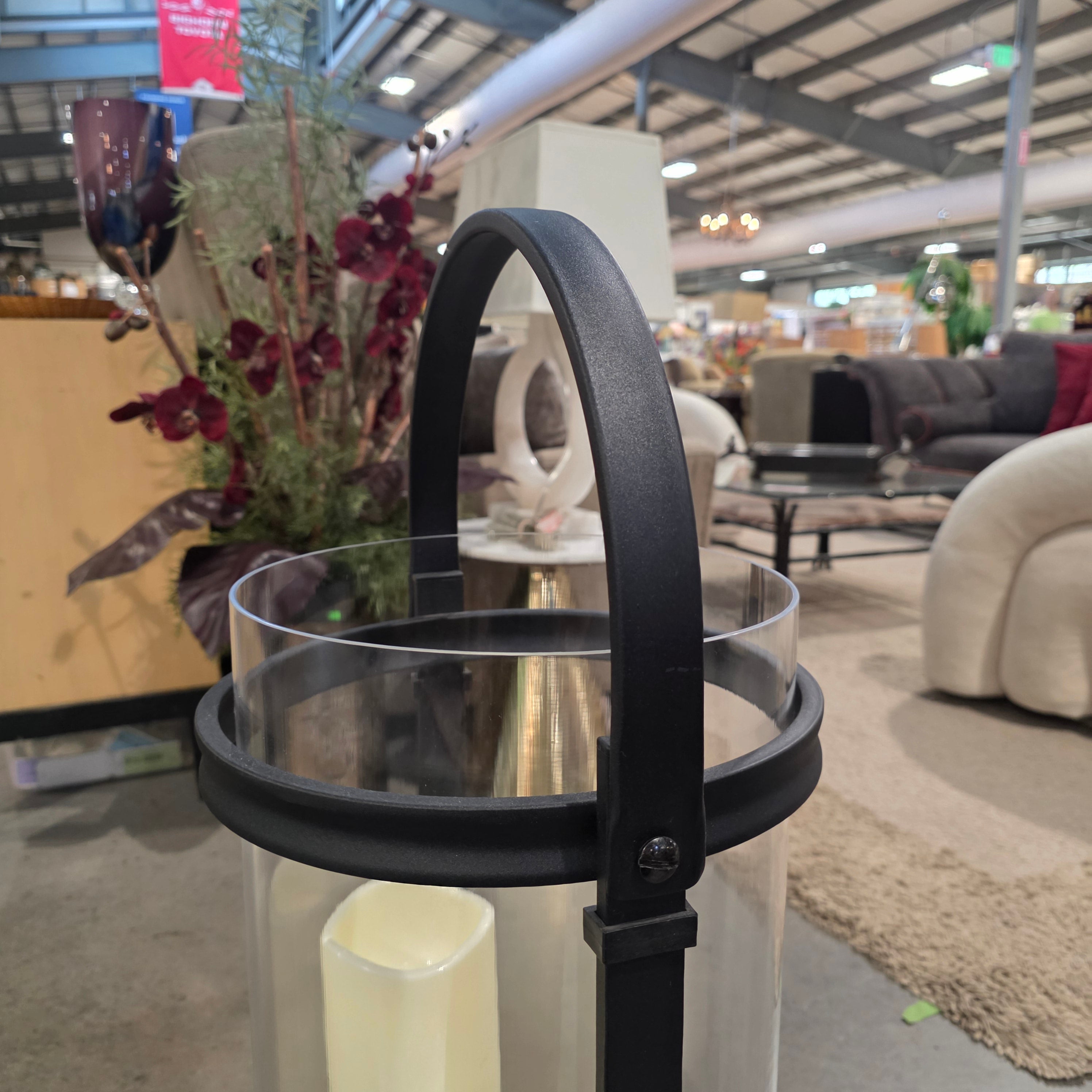 Large 3 Candle Iron & Glass Battery Operated Decorative Hurricane Lantern 11" Diameter x 35"