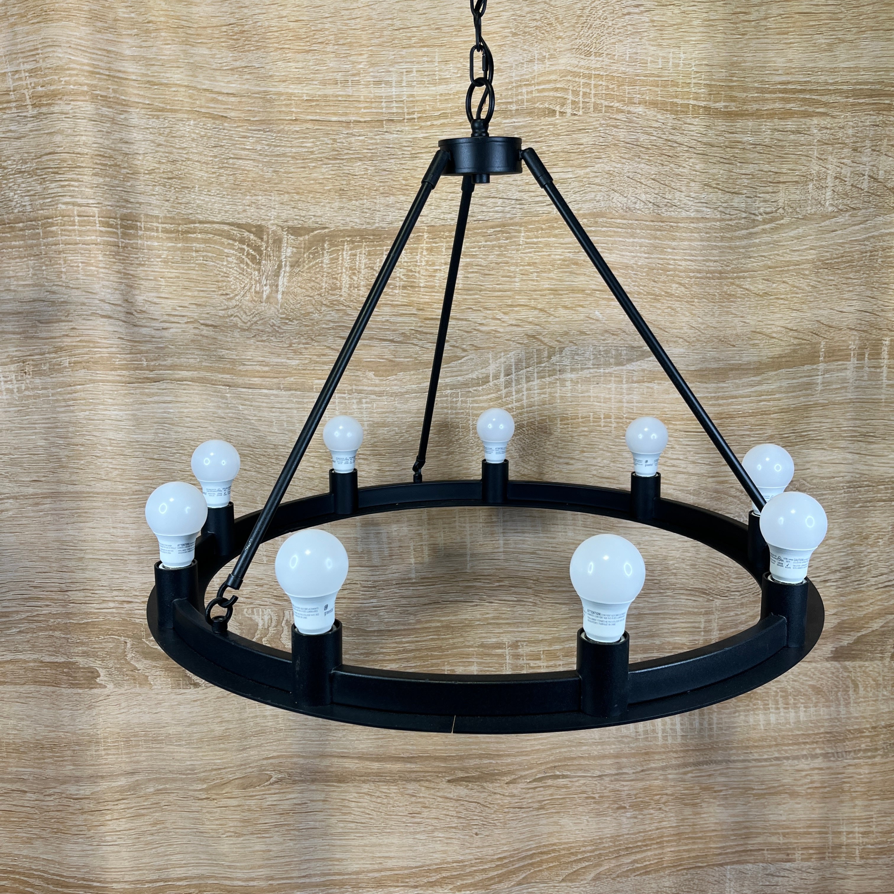 Hunter Saddlewood 9-Light Natural Black Iron Wagon Wheel Chandelier 30" Diameter x 25.5" - 99"