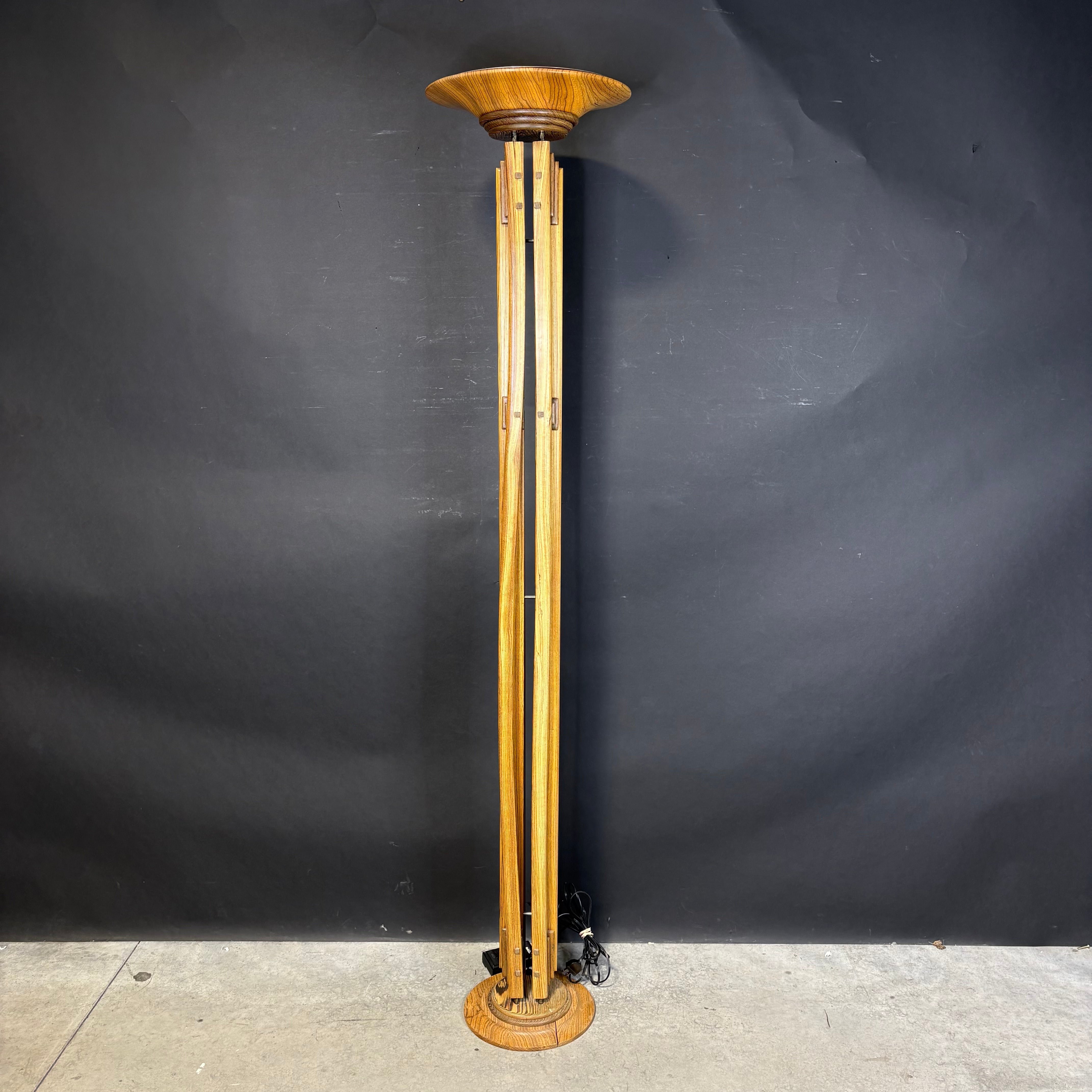 Custom One of a Kind Solid 2 Toned Tiger Oak Torcherie Floor Lamp 15” Diameter x 72”