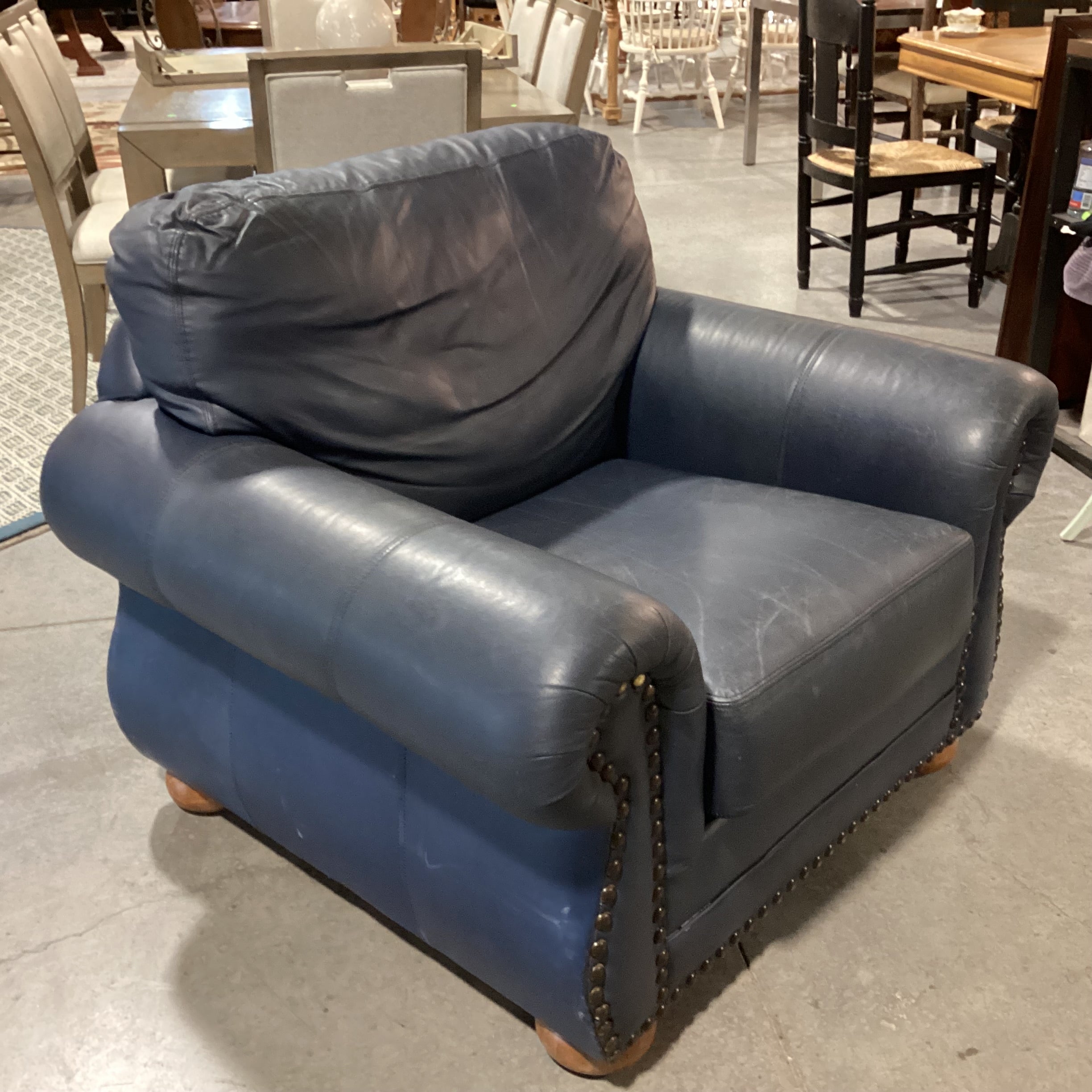 Creative Leather Furniture Highpoint Collection Navy Leather Nailhead Chair 45"x 38"x 37"