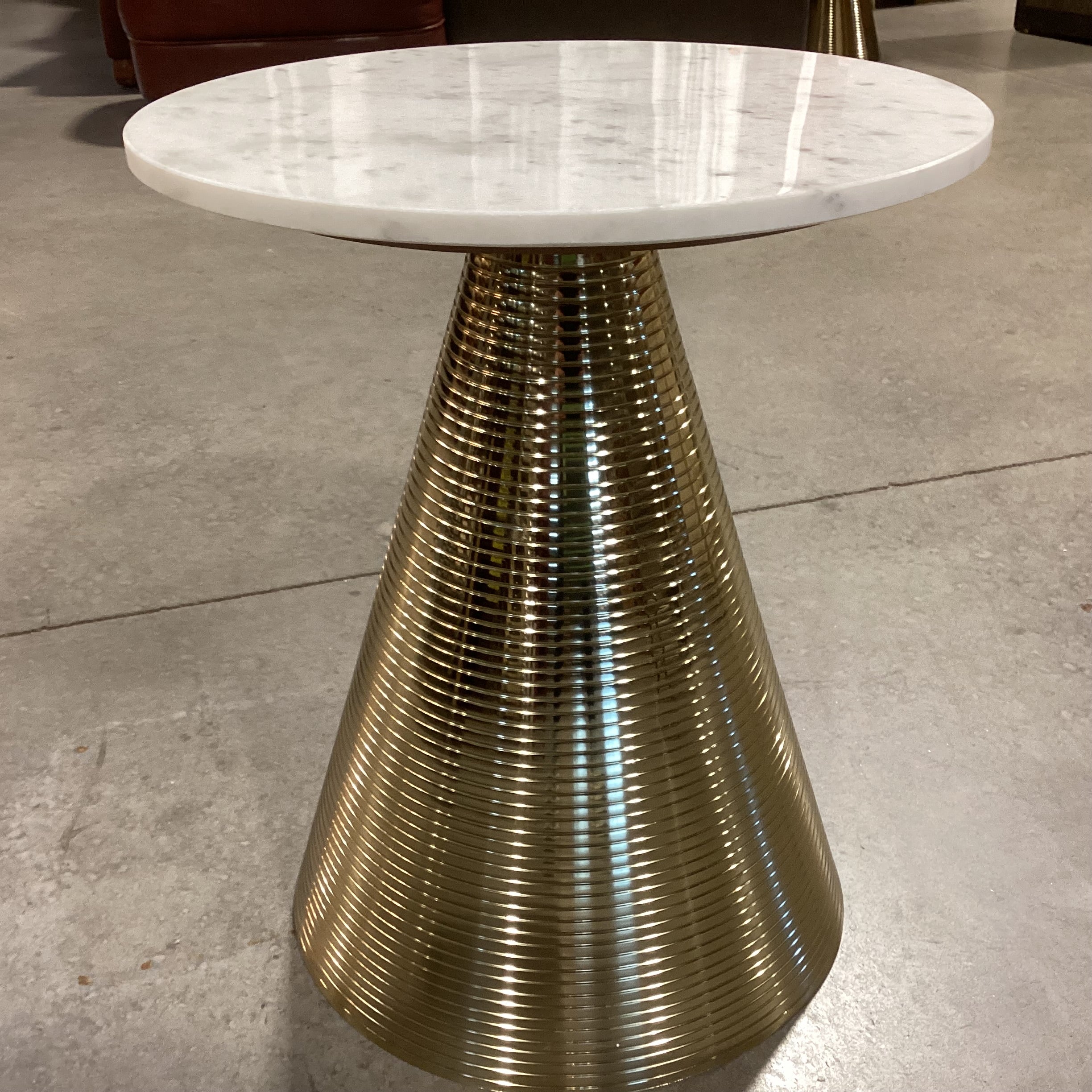 TOV Furniture Tempo Gold Metal Conical Base & Round Marble Accent Table