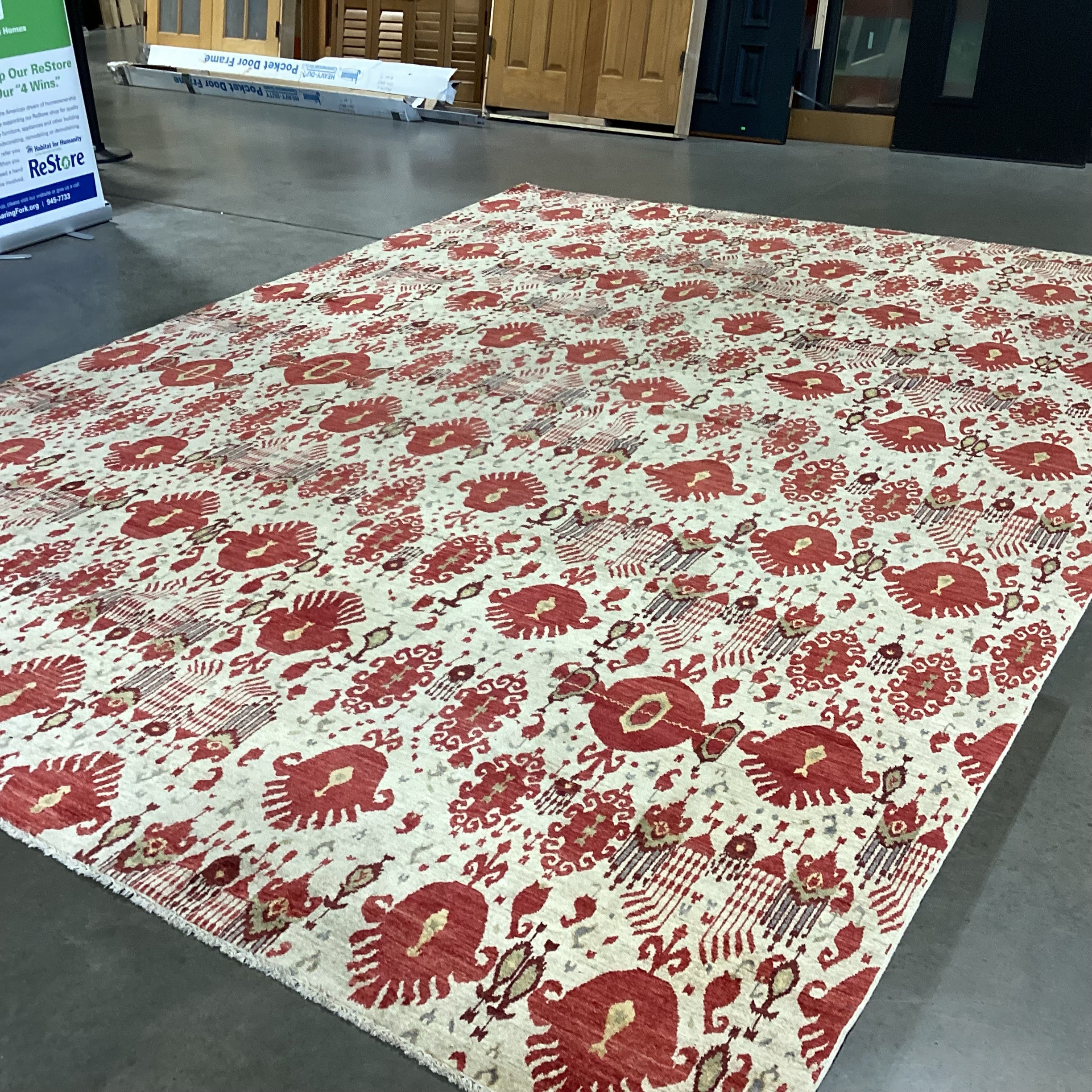Isberian Gold & Red Ikat Design Hand Woven Wool Rug 9'10"x 13'8"