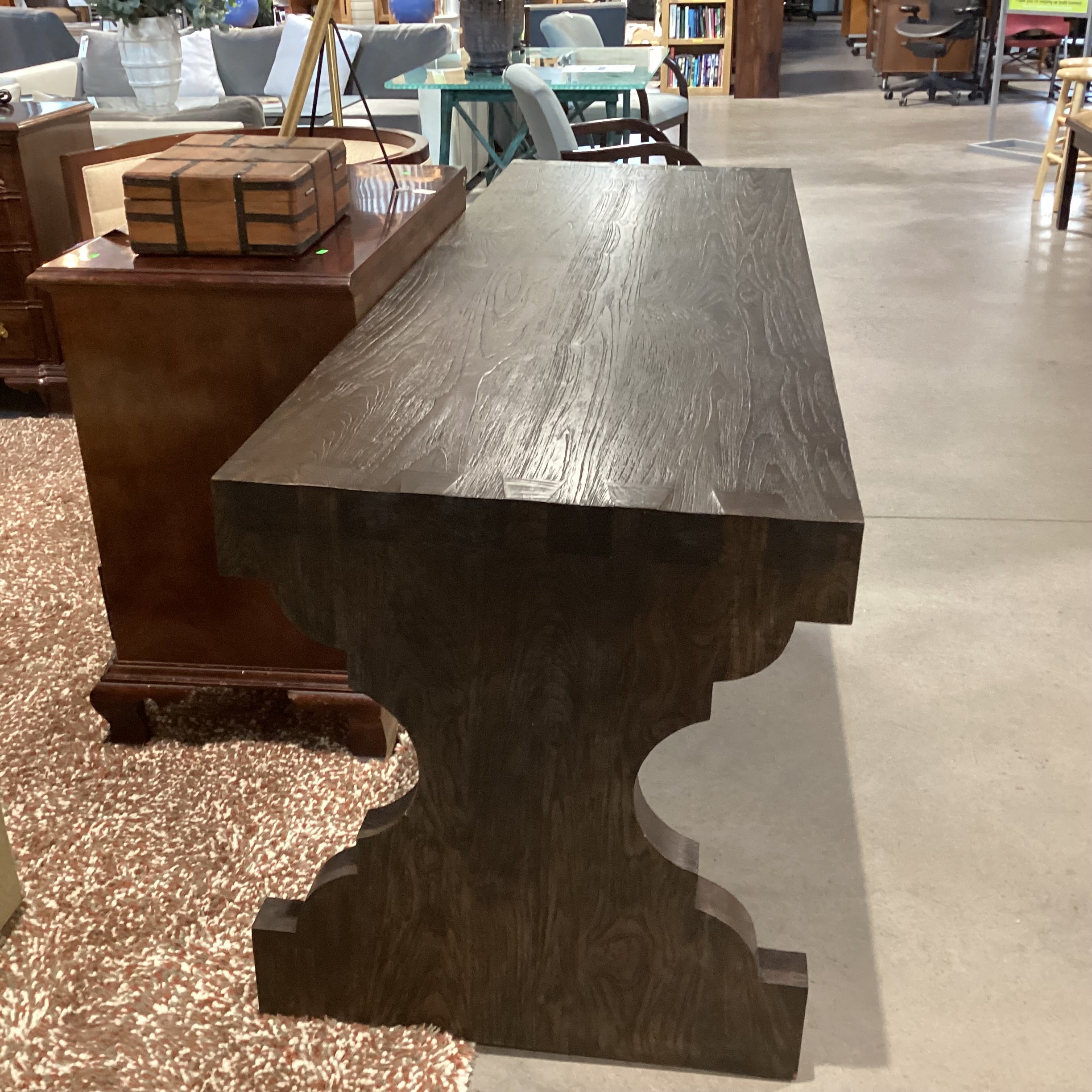 Ironies Escala Dark Finish Solid Wood with Dovetailed & Carved End Detail Console Accent Table 83.5"x 27"x 30"