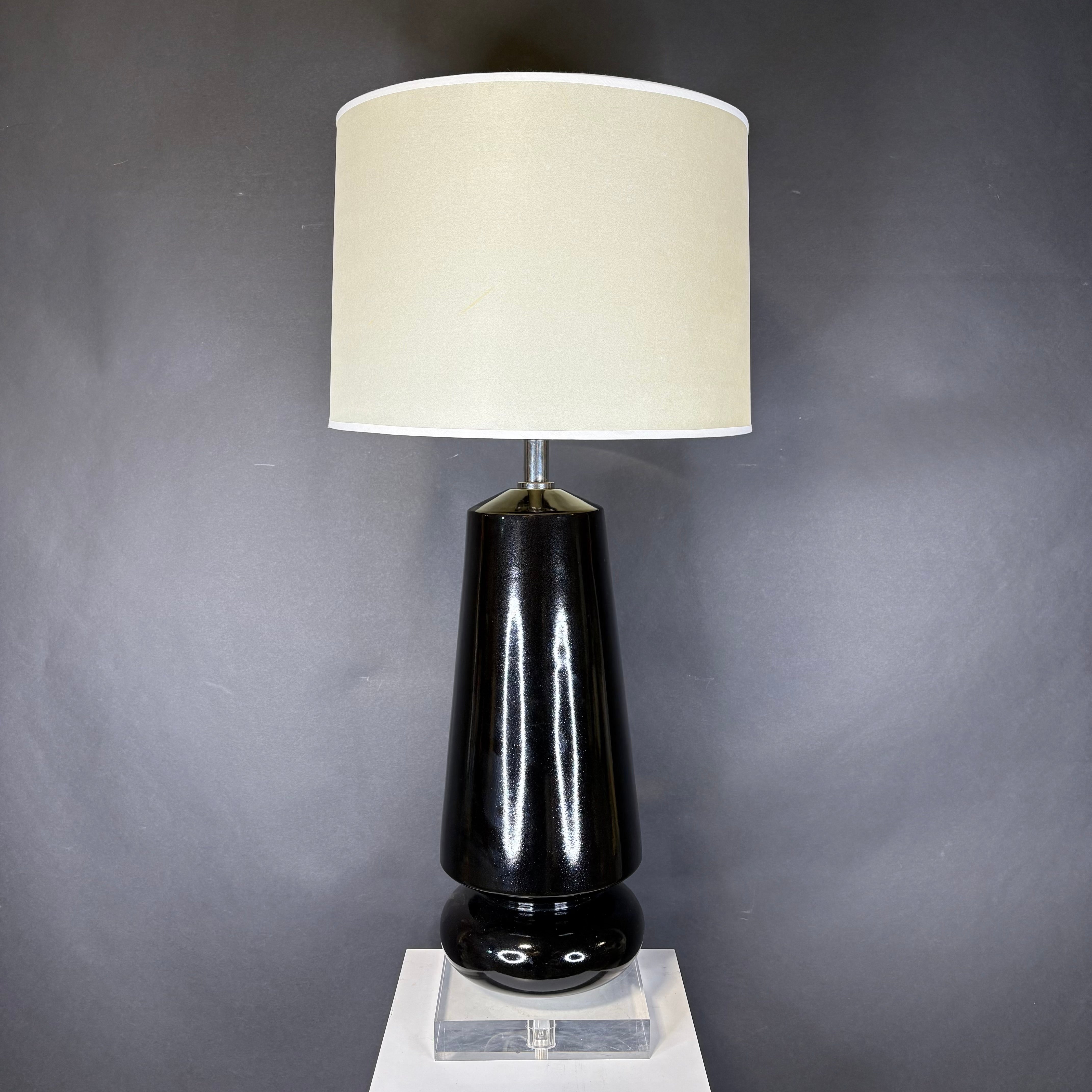 Visual Comfort Parisienne Black Reactive Glaze Ceramic with Shade Table Lamp 16” Diameter @ Shade x 34”