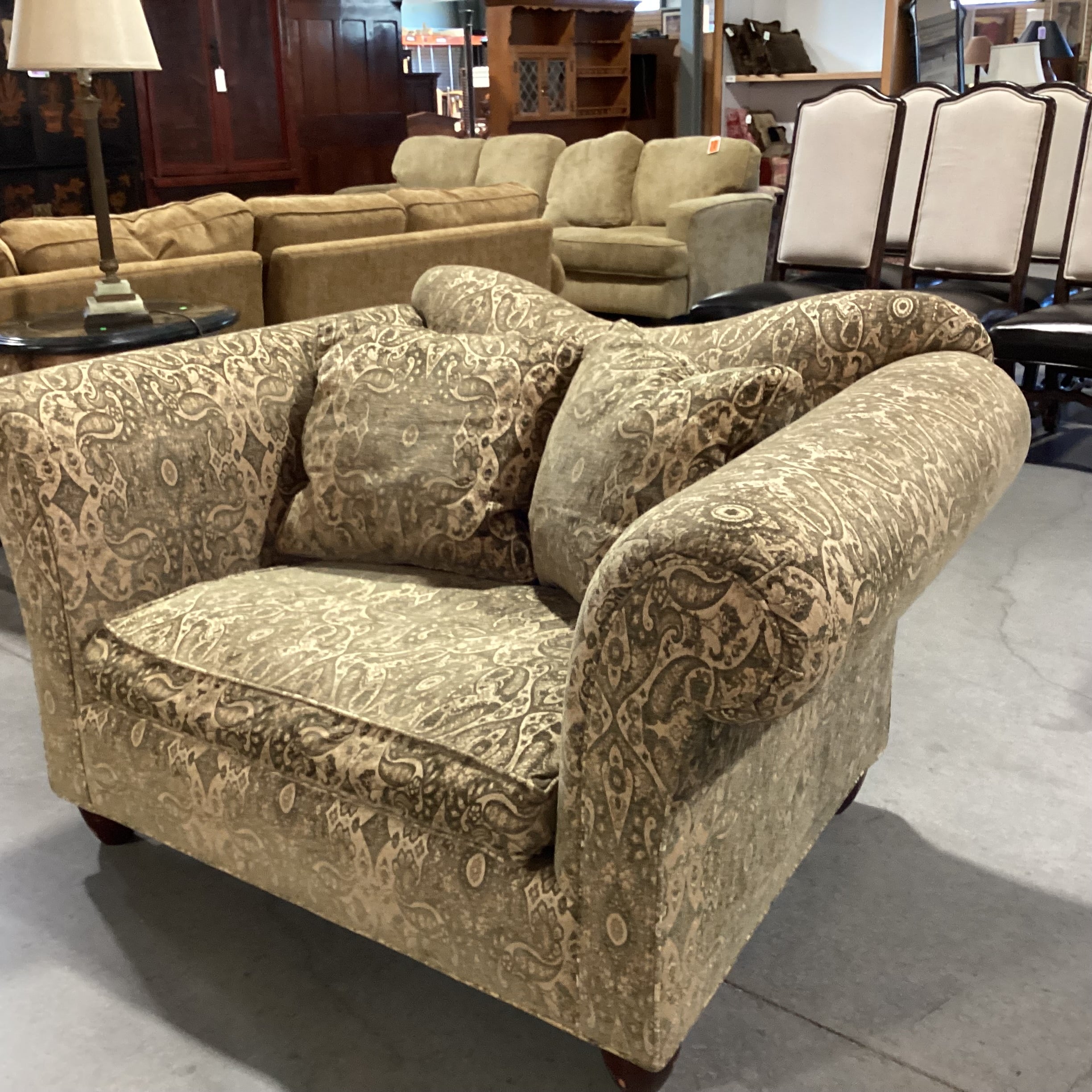 Dapha Fine Furniture Gold & Raised Sage Ornate Design Roll Arm Oversized Chair 62"x 41"x 36"