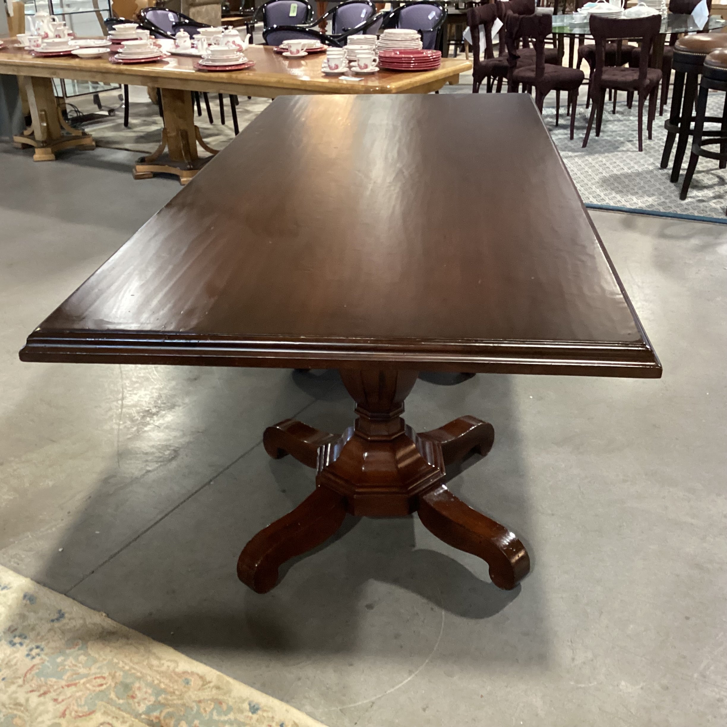 Dark Finish Wood with Carved Double Pedestal Dining Table 96"x 42"x 31"