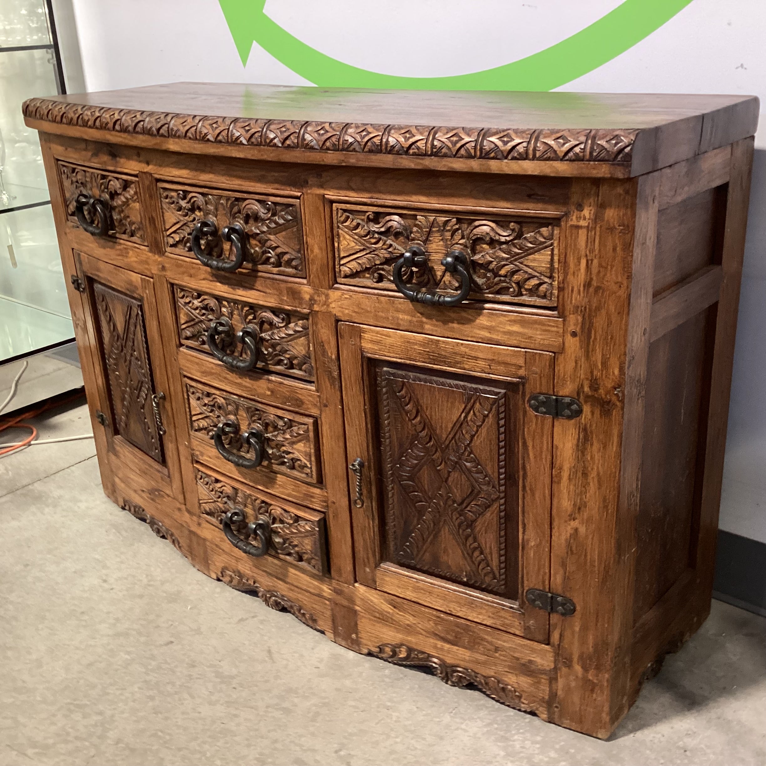 Jason Scott Collection Custom Carved Round Nose 6 Drawer 2 Door Western Style Buffet Sideboard 58"x 22"x 40.5"