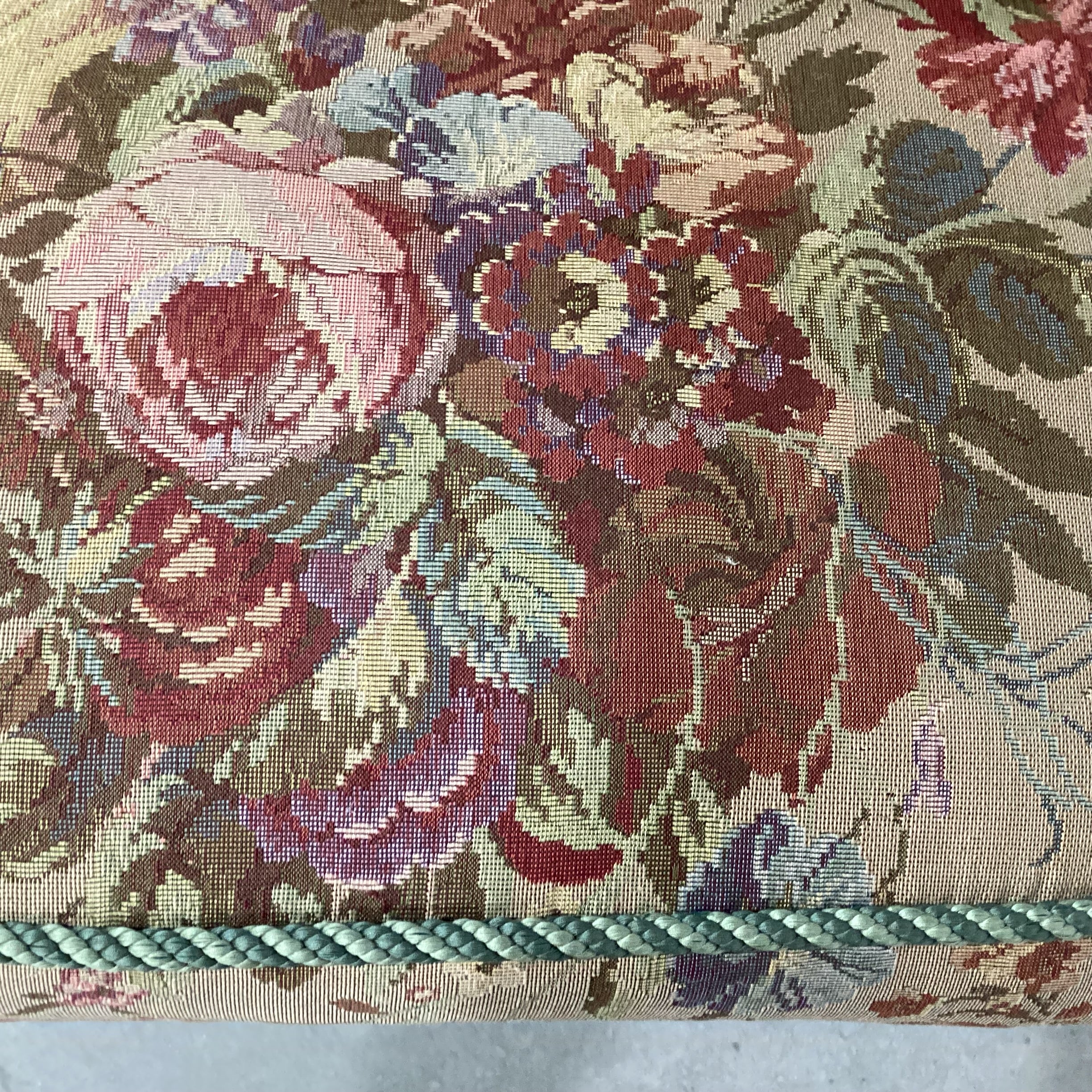 D. Langston Floral Needle Point Style with Piping & Down Mix Sofa 86"x 39"x 29"