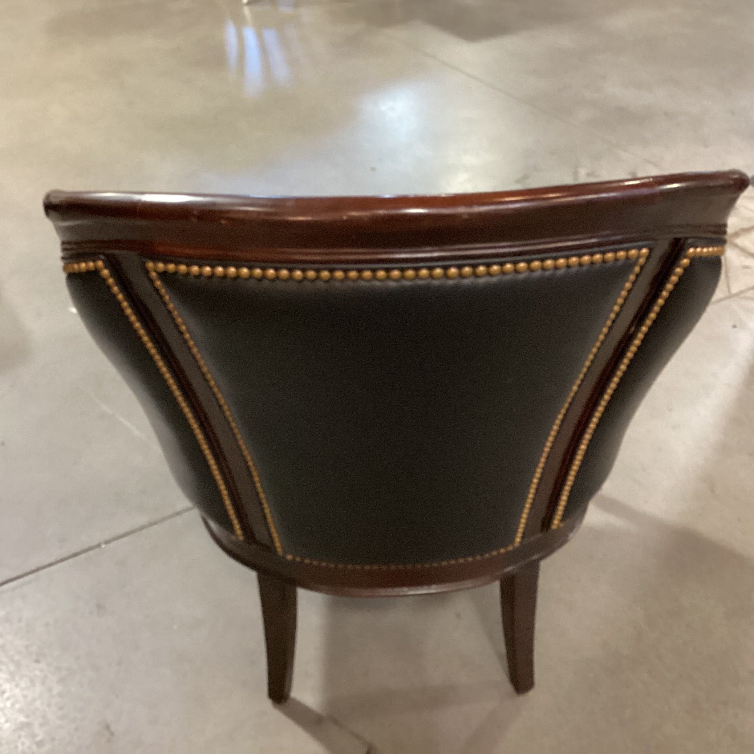 Hancock & Moore Ornate Carved Mahogany Finish Wood Black Leather Tufted Nailhead Chair 27"x 32"x 39"