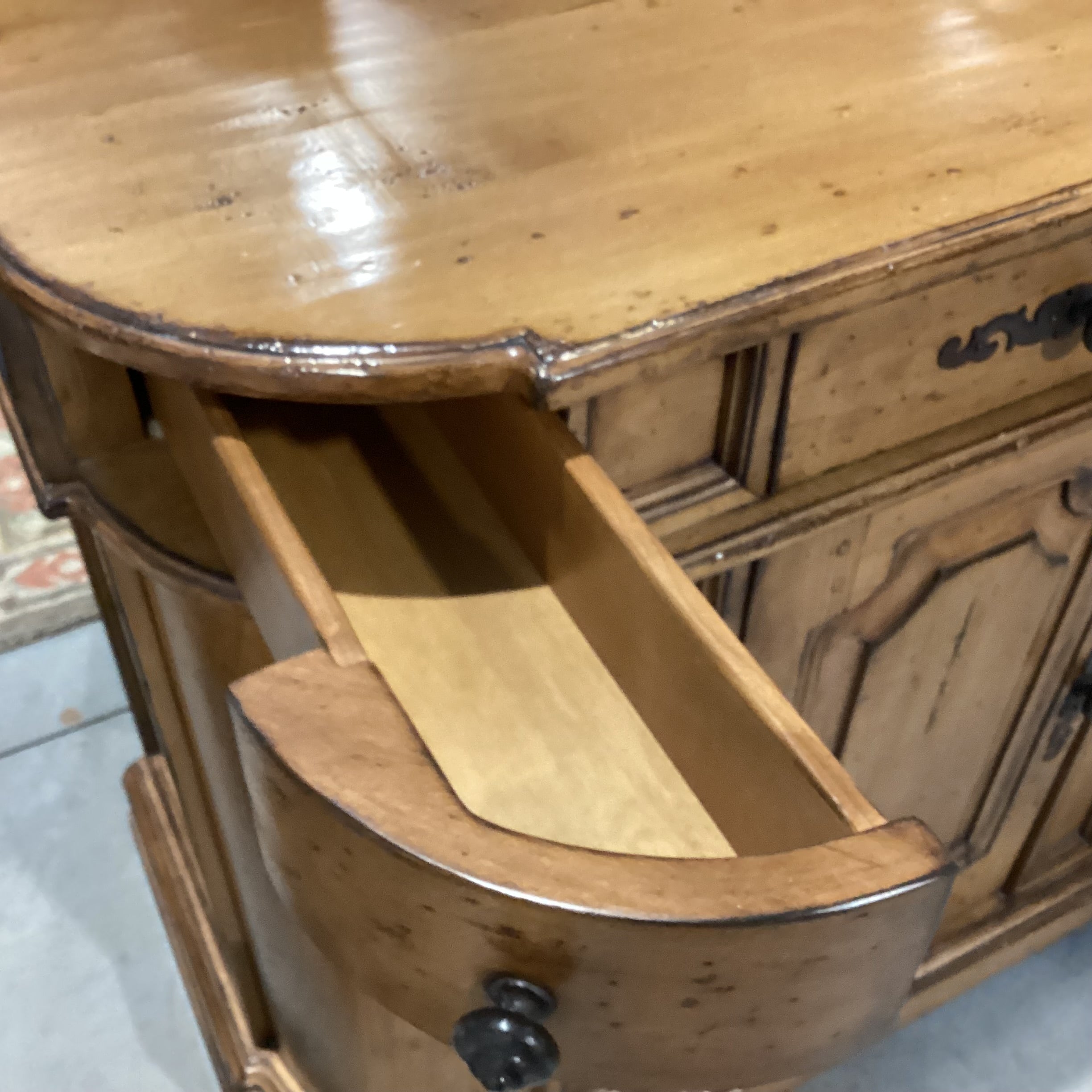 Distressed Finish Carved Panel Details 4 Drawer Sideboard 60"x 22"x 38.5"