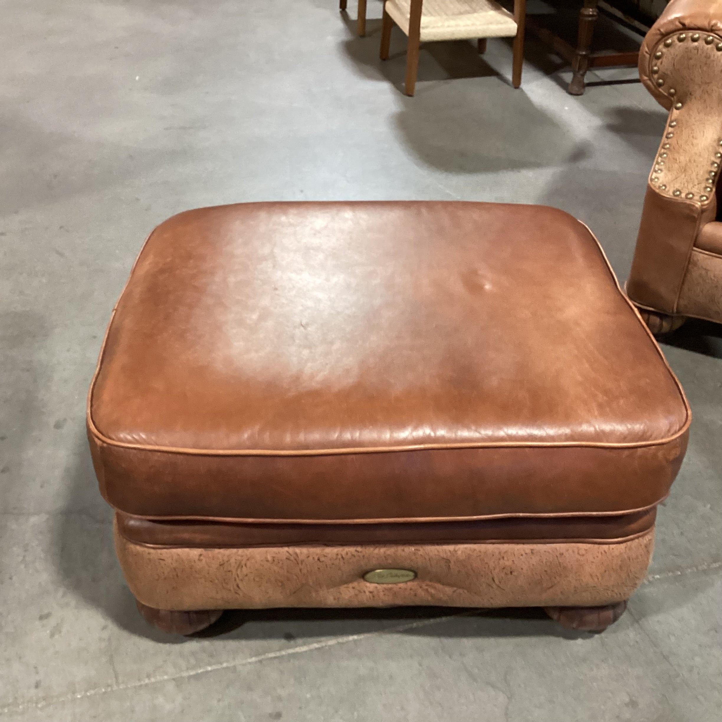 Bab Timberlake for Lexington Leather Nailhead Embossed Detail with Ottoman Chair 39"x 39"x 36"