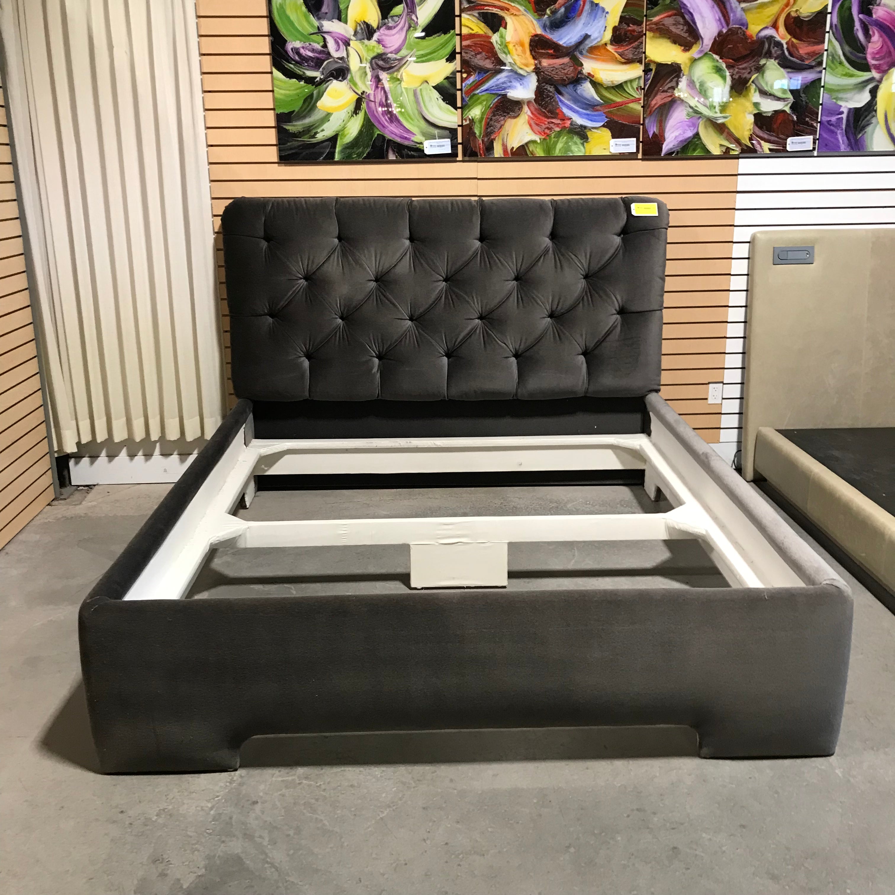 Custom Cali King Grey Tufted Mohair Bed Set 80"x 96.5"x 53.5"