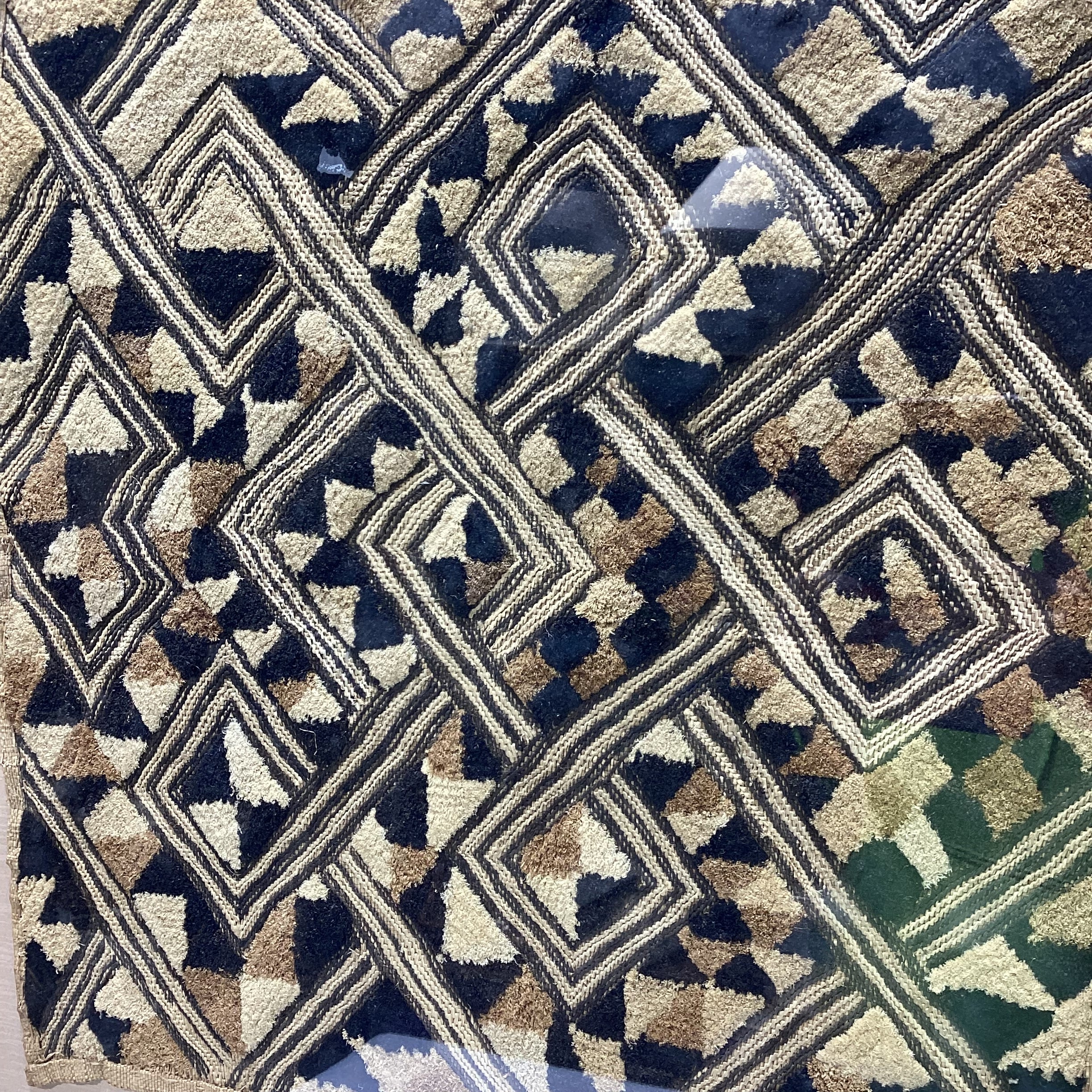 Vintage Kuba Shoowa Cloths In Black Frame 26.5" x 47.5"