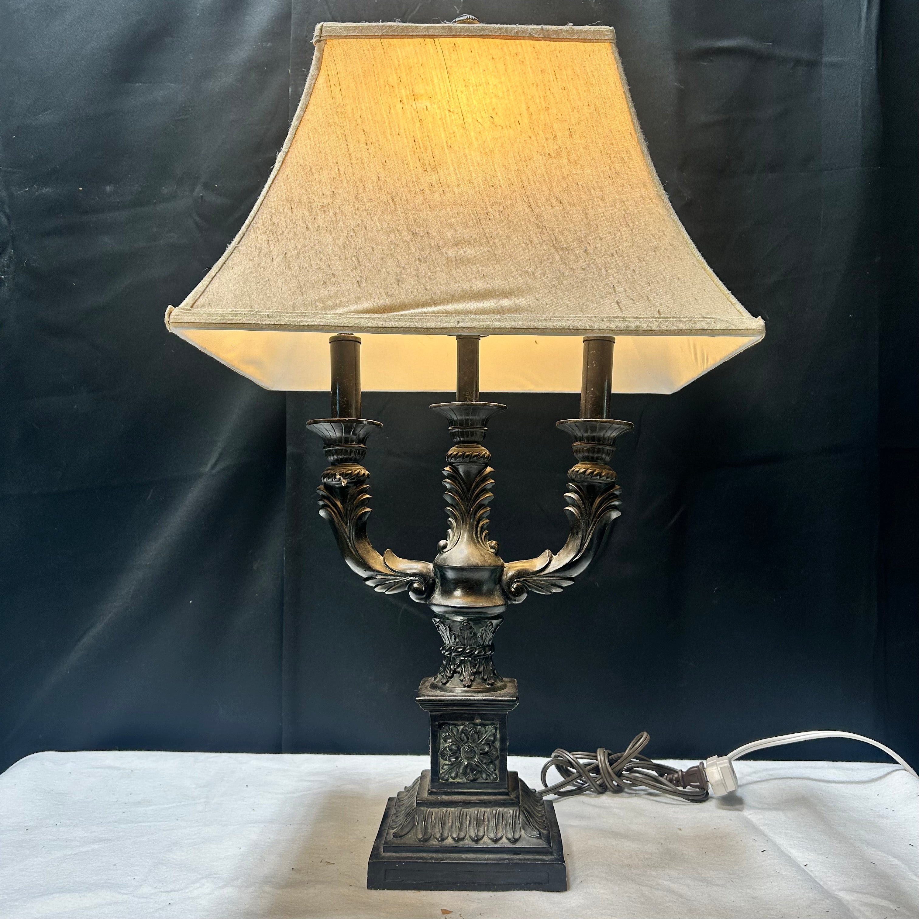 Hollywood Regency 1 Light Candelabra Style Dark Bronze Metal table Lamp 16"x 12"x 28"