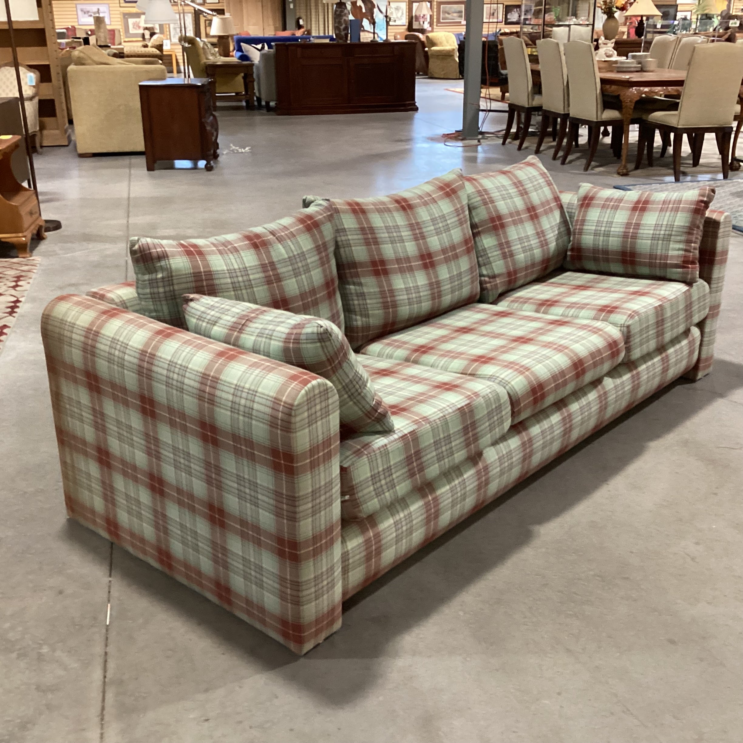 Green Rust Blue Woven Plaid Sofa 87"x 36"x 25"