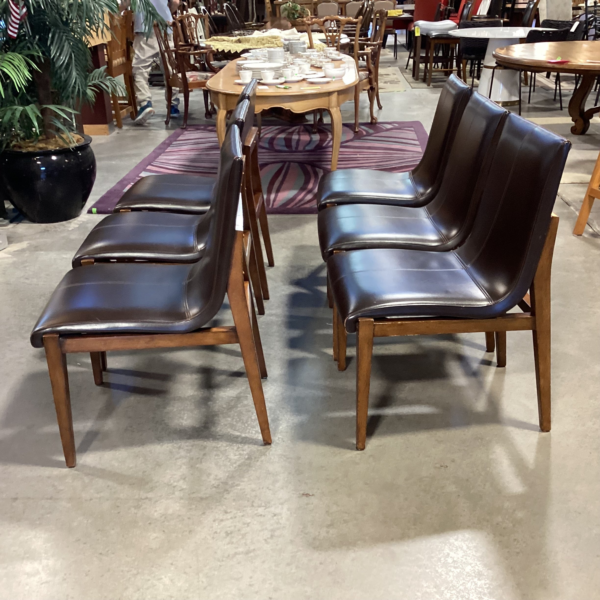 SET of 6 Brownstone Mid Century Style Chocolate Leather & Wood Dining Chairs 21"x 25"x 37"