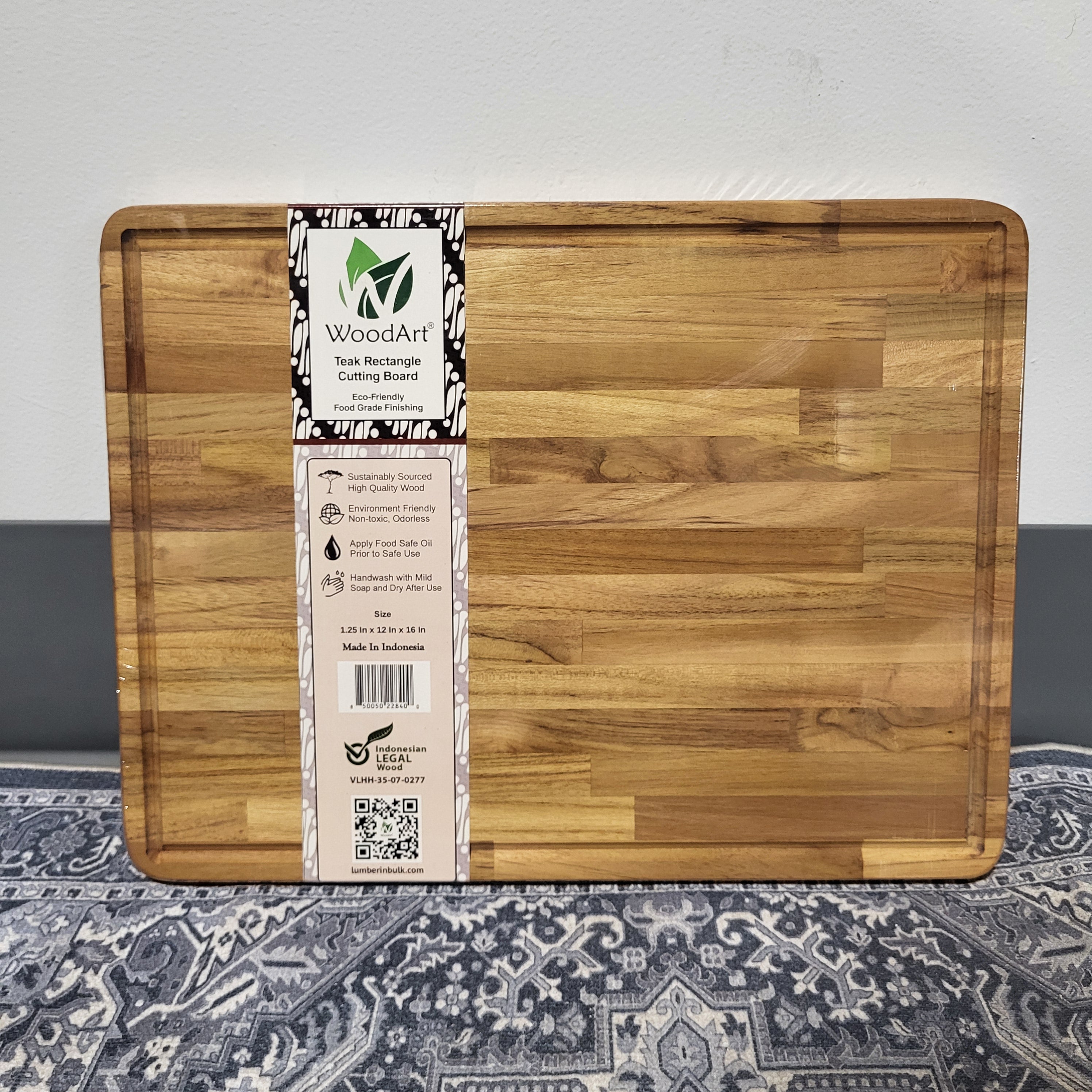 WoodArt Teak Oiled Rectangle Cutting Board 12"x 16"x 1.25"