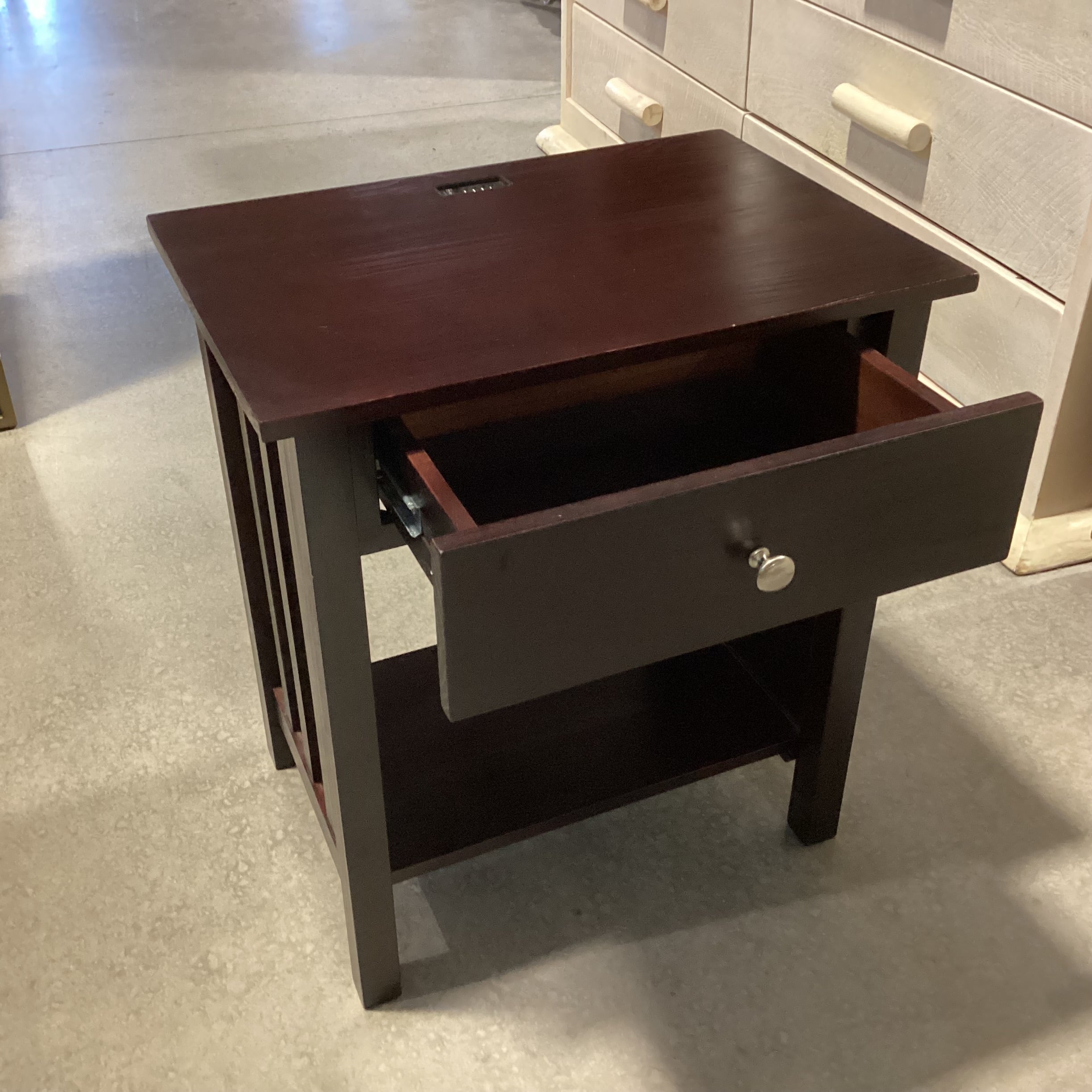 Dark Finish Wood 1 Drawer With Bottom Shelf & Plug In USB Outlet Nightstant 24"x 17"x 27"