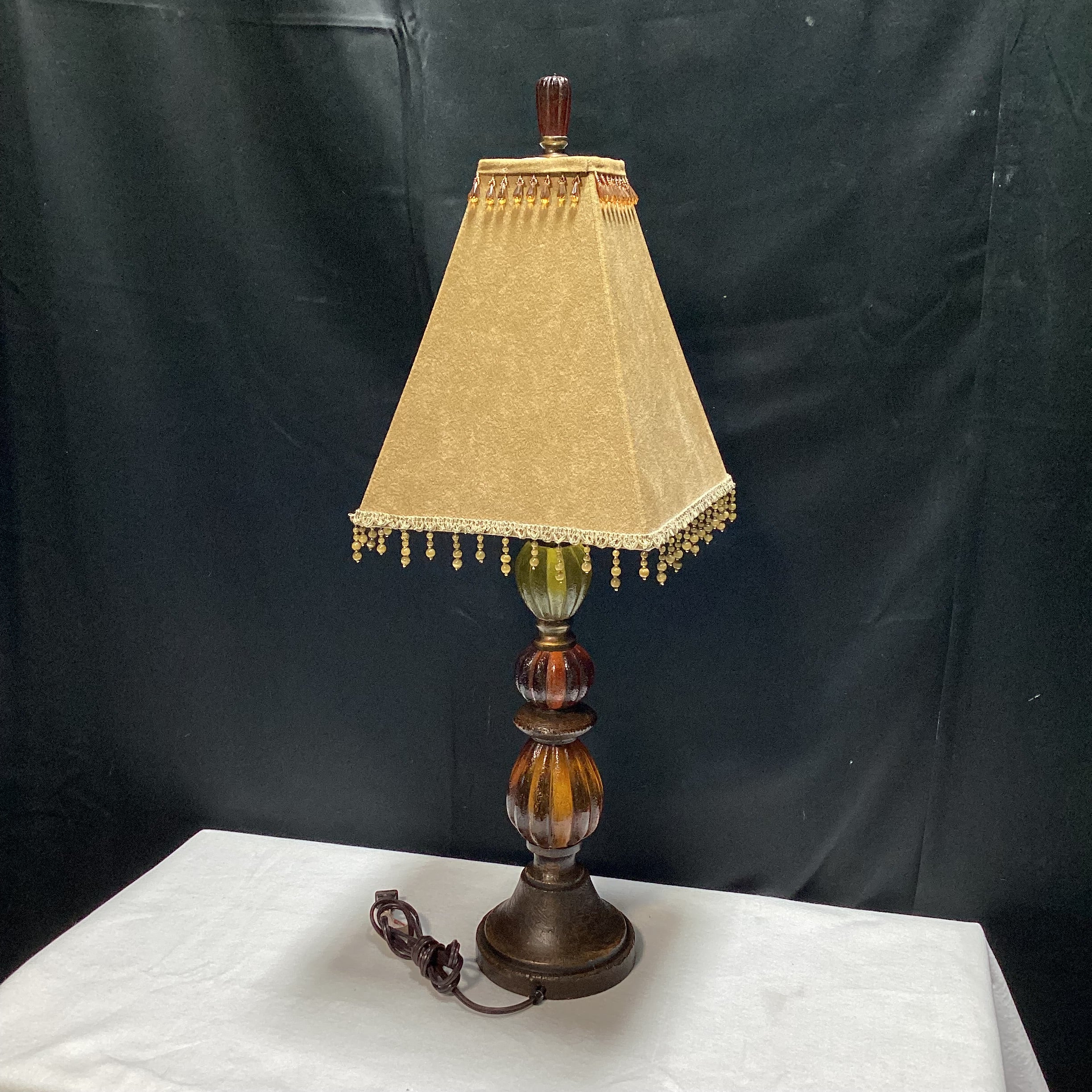 Colorful Bubbled Glass Table Lamp With Beaded Lamp Shade 11" x 33"