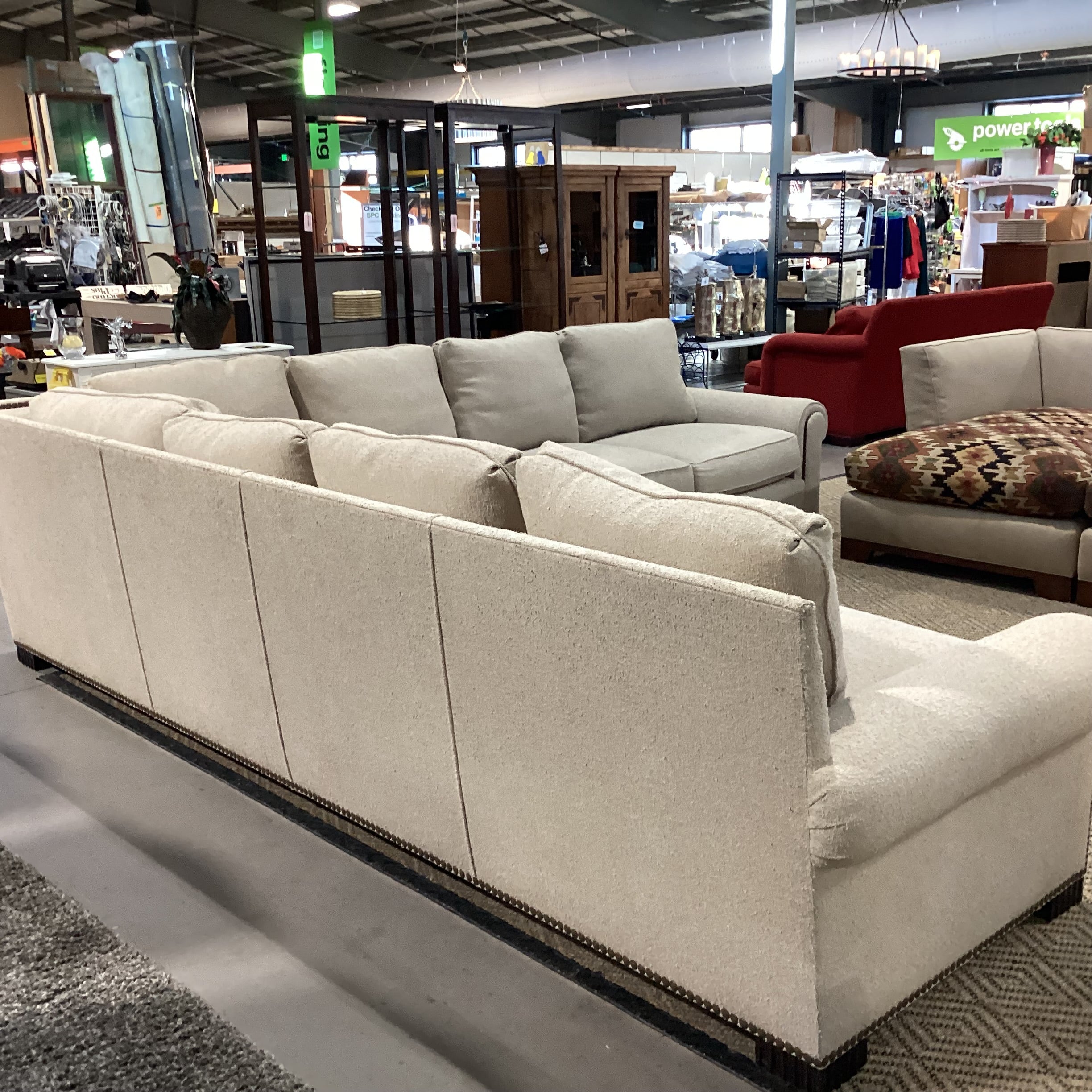 JJ Custom Cream Texture Woven Nailhead & Down Mix 2 Piece Sectional 138"x 138"x 2"x 36"