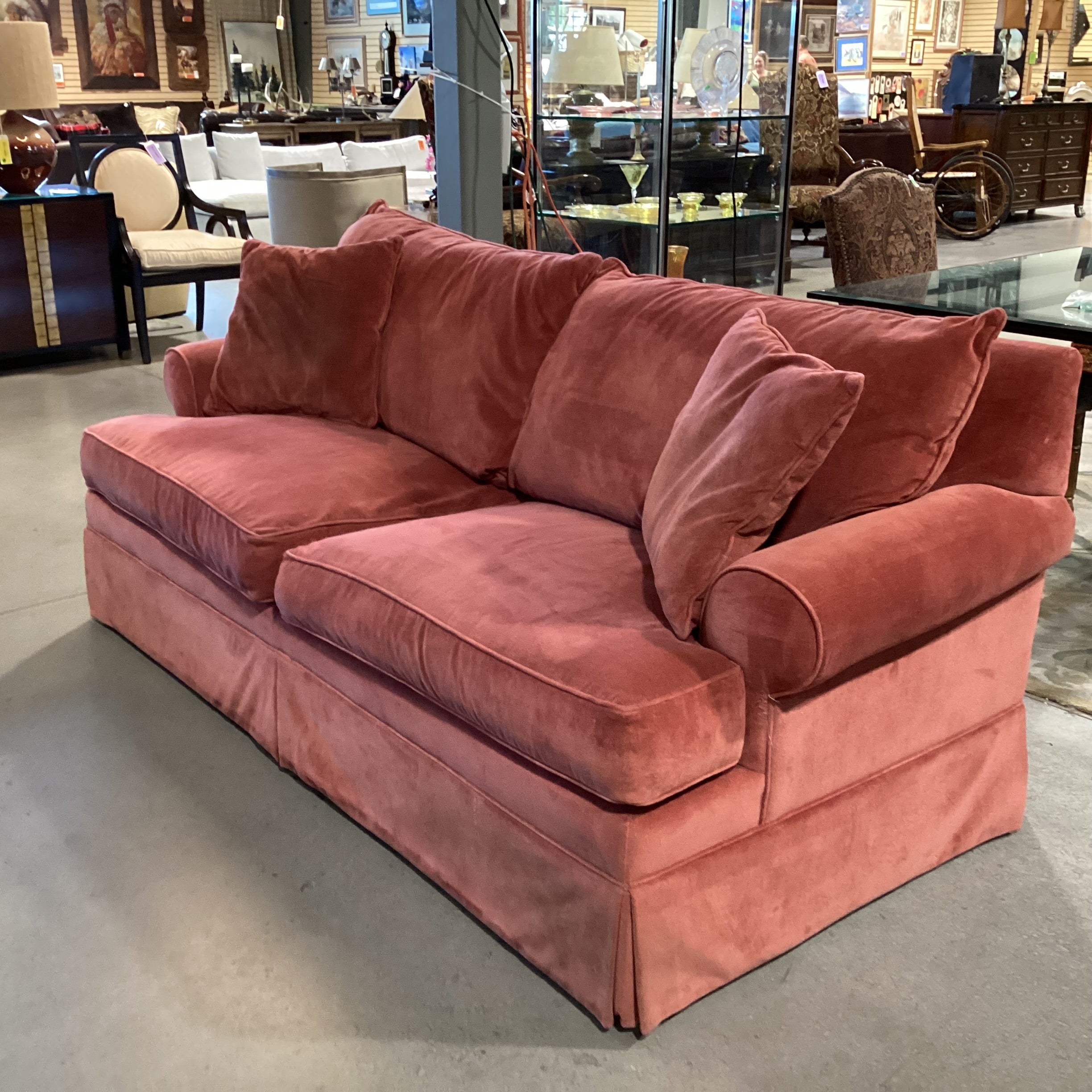 Ethan Allen Salmon Velvet Queen Sleeper Sofa 87"x 39"x 34"